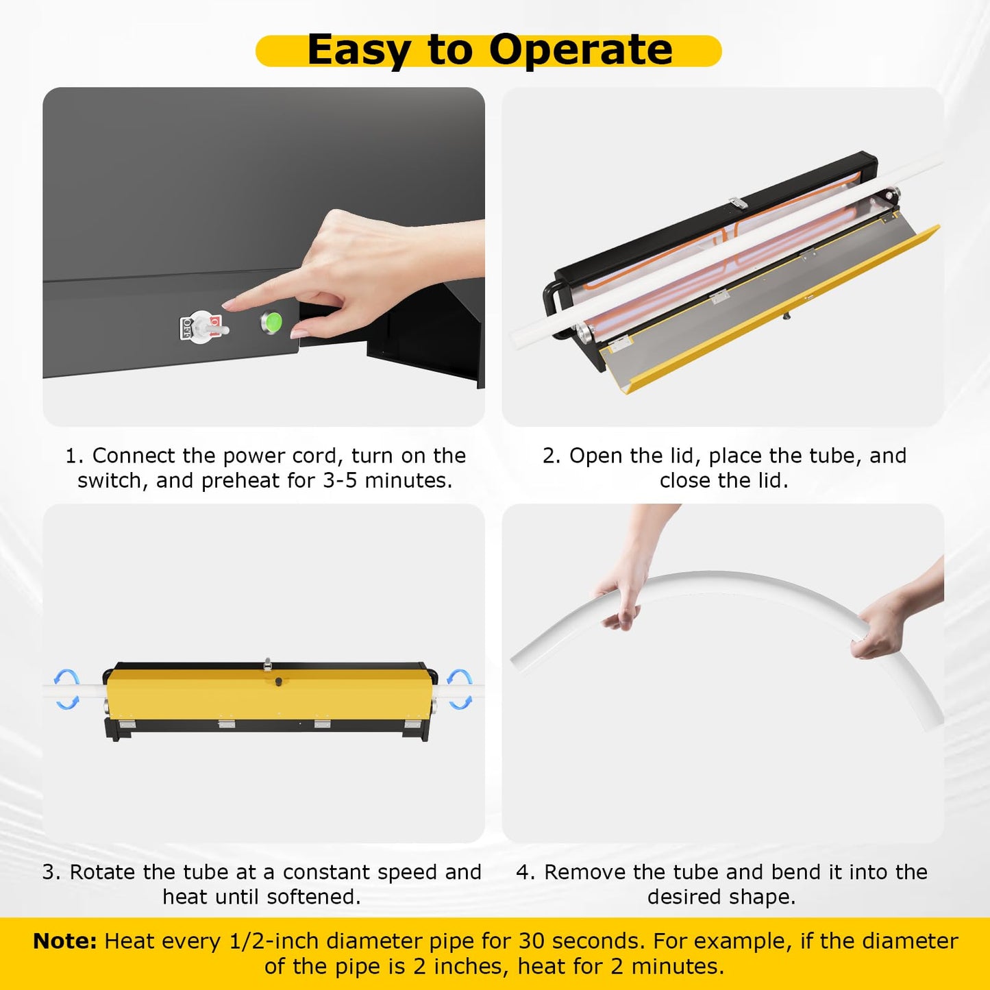 Upgrade 1/2" to 4" PVC Pipe Heater, with Power Cord, Temperature Control & Safety Shutoff, 2300W PVC Conduit Heater with Reflective Interior & Handle, for 52" Sections of PVC Pipe