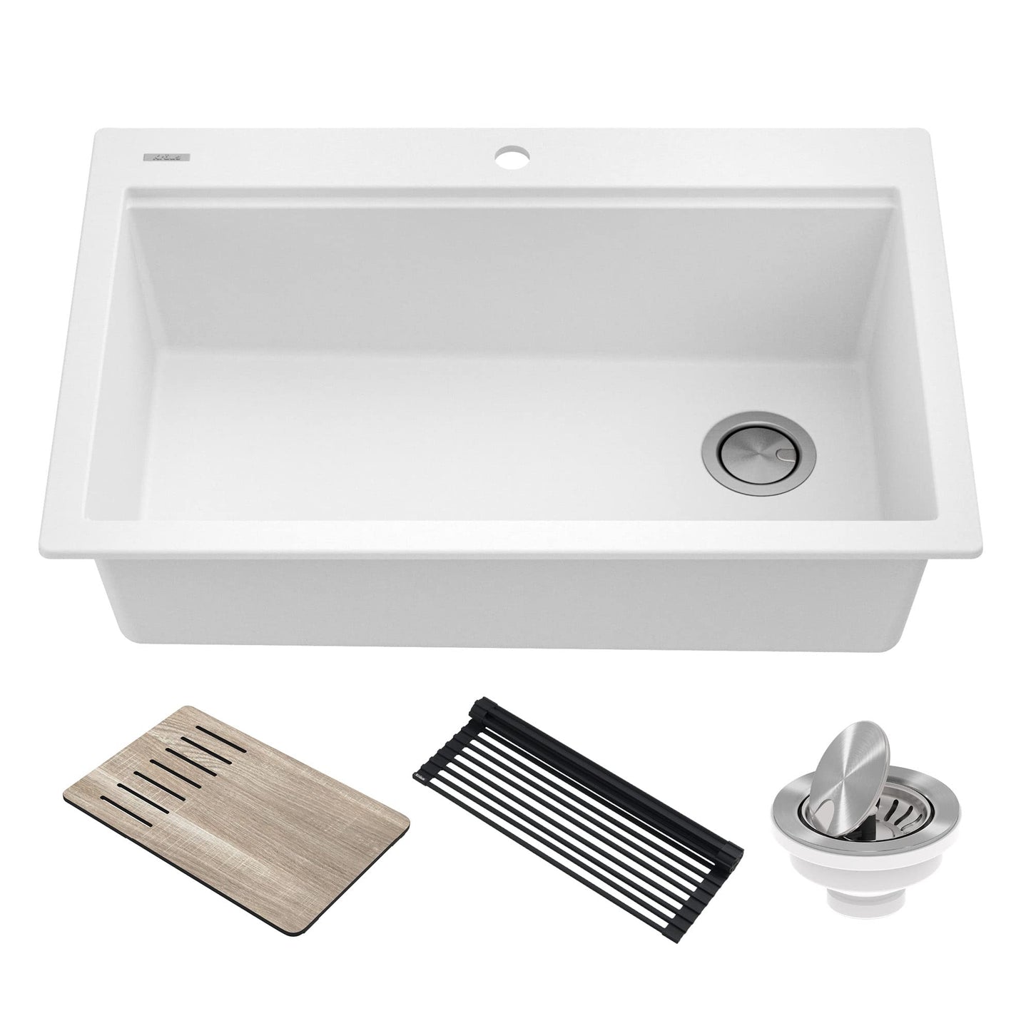 KRAUS Bellucci Workstation 33 in. Drop In Single Bowl Granite Kitchen Sink in White with Accessories, KGTW1-33WH