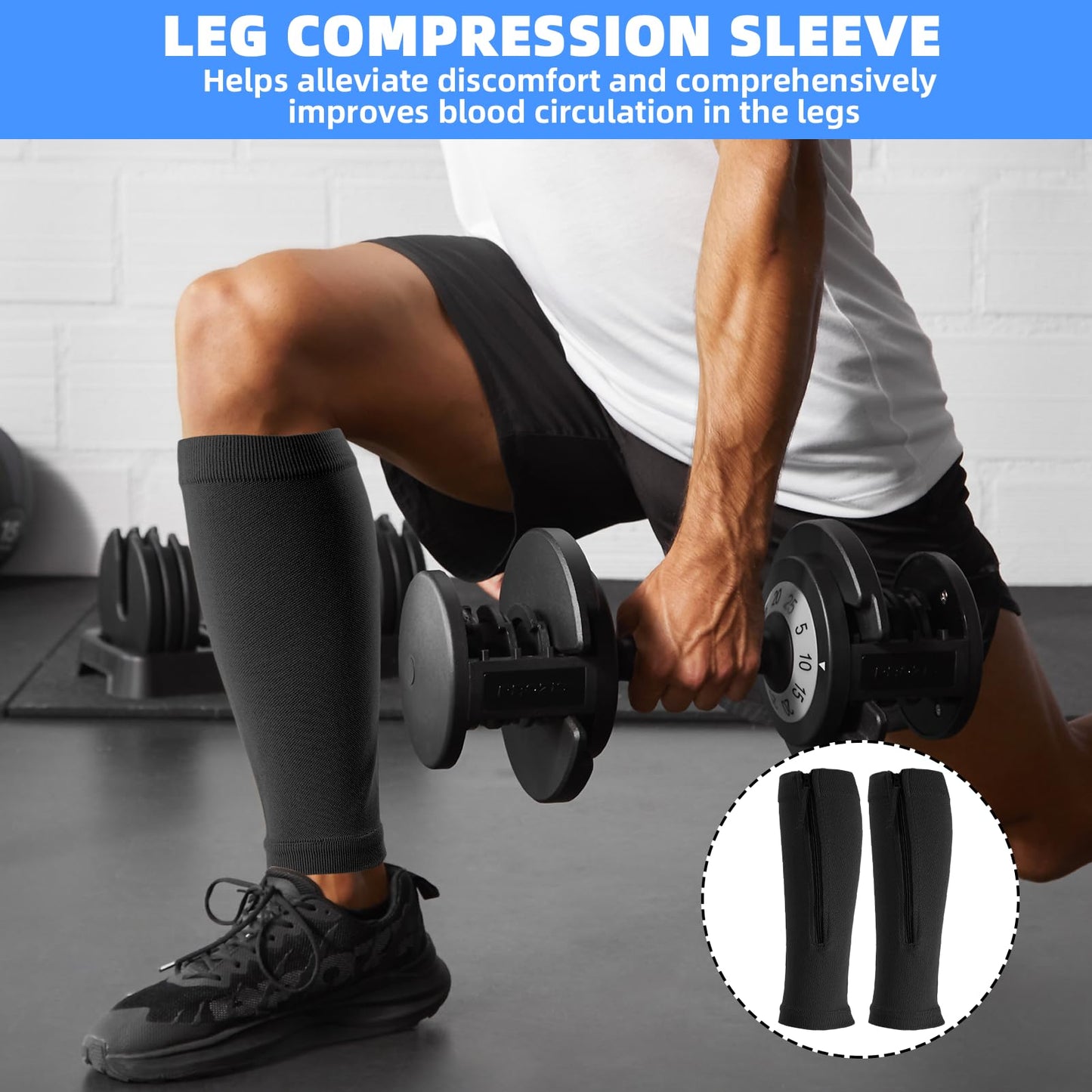 2 Piece Compression Sleeves for Women Calf, Leg Compression Sleeve with Zipper, Footless Compression Socks for Shin Splint Relief, Calf Brace for Use While Running and Cycling, Shin Sleeves(Black)