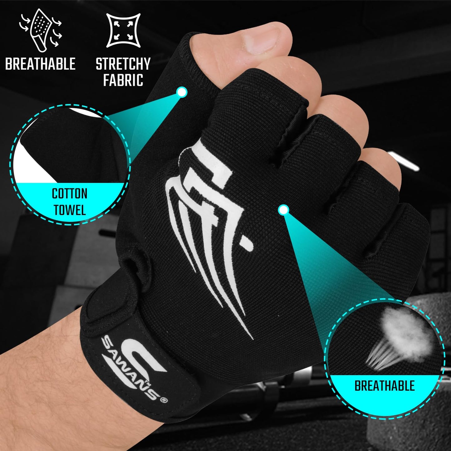 SAWANS Weight Lifting Workout Gloves Lightweight Breathable Padded Palm Protection Gym Gloves Non-Slip Silicone Grip for Men and Women Exercise Fitness Training Pull-ups Deadlifting (Black, L)