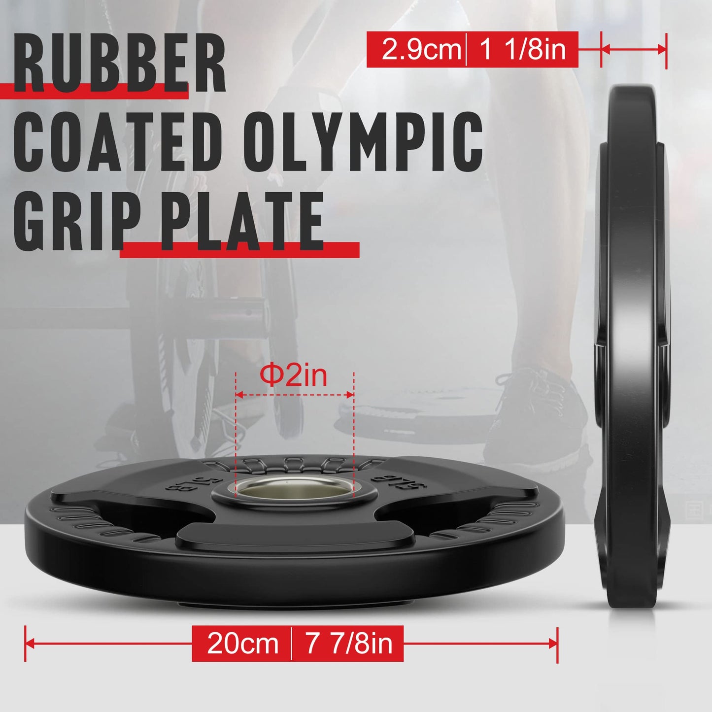 Holleyweb Weight Plates Olympic Rubber Grip Plates 2-Inch Cast Iron Grip Plates Bumper Plates for Strength Training, Weightlifting, Crossfit Weights for Home Gym (A-YD07001)