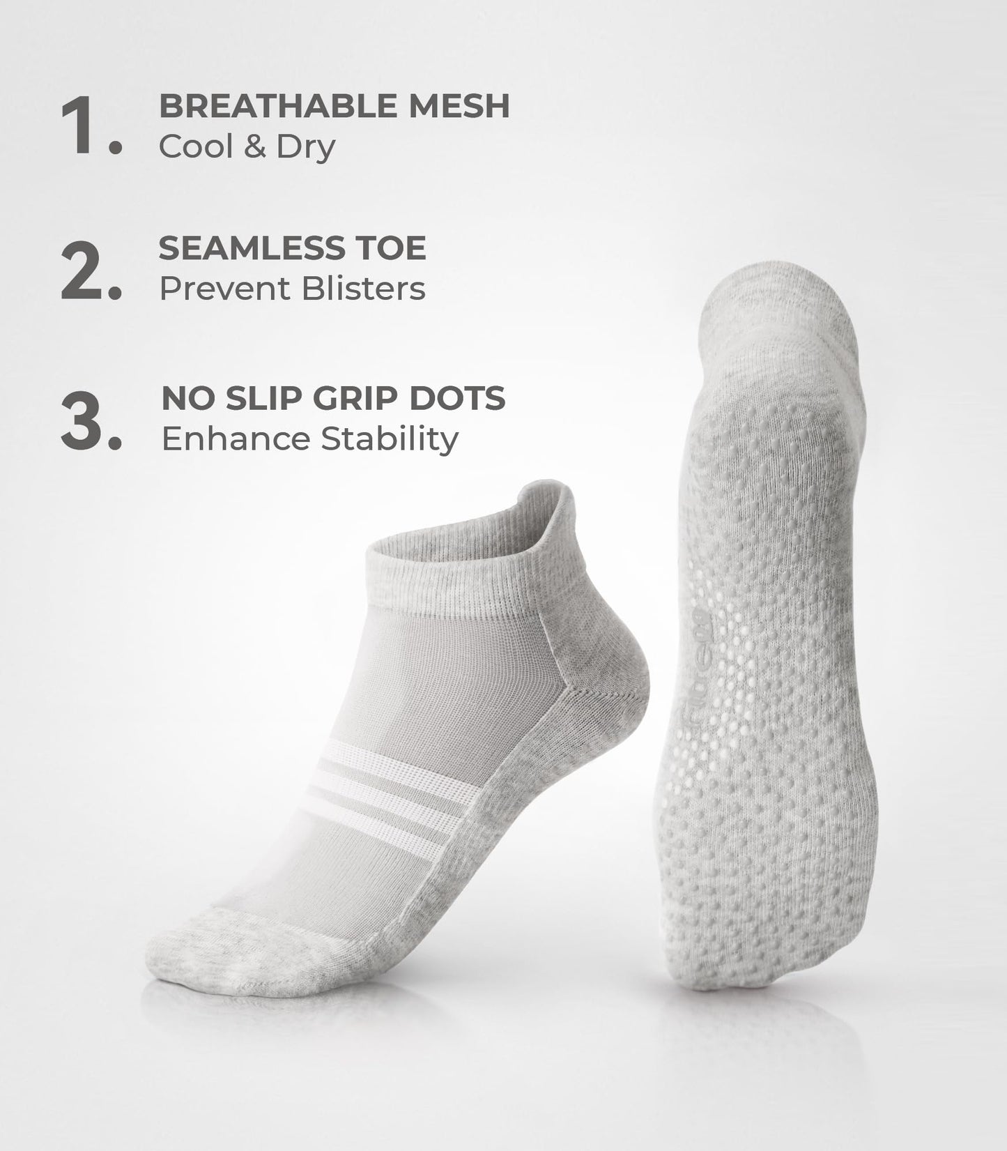 FITRELL Pilates Socks for Women, Ankle Yoga Non Slip Grip Socks for Barre Hospital Gym 5 Pairs, Black+Beige+Grey+Pink+White, Medium