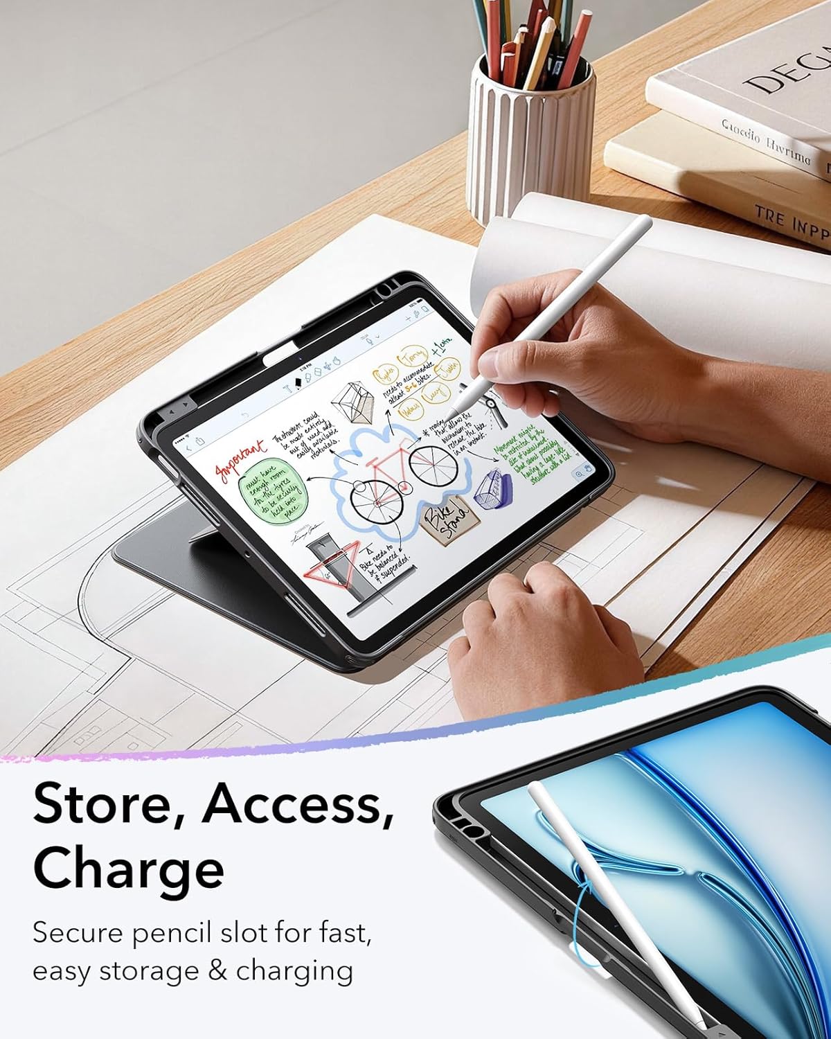 ESR 11 Inch M4/M3/M2 (2026/2025/2024), 5th/4th (2022/2020), for iPad Air Case iPad Air Gen Case Vertical Stand Cover