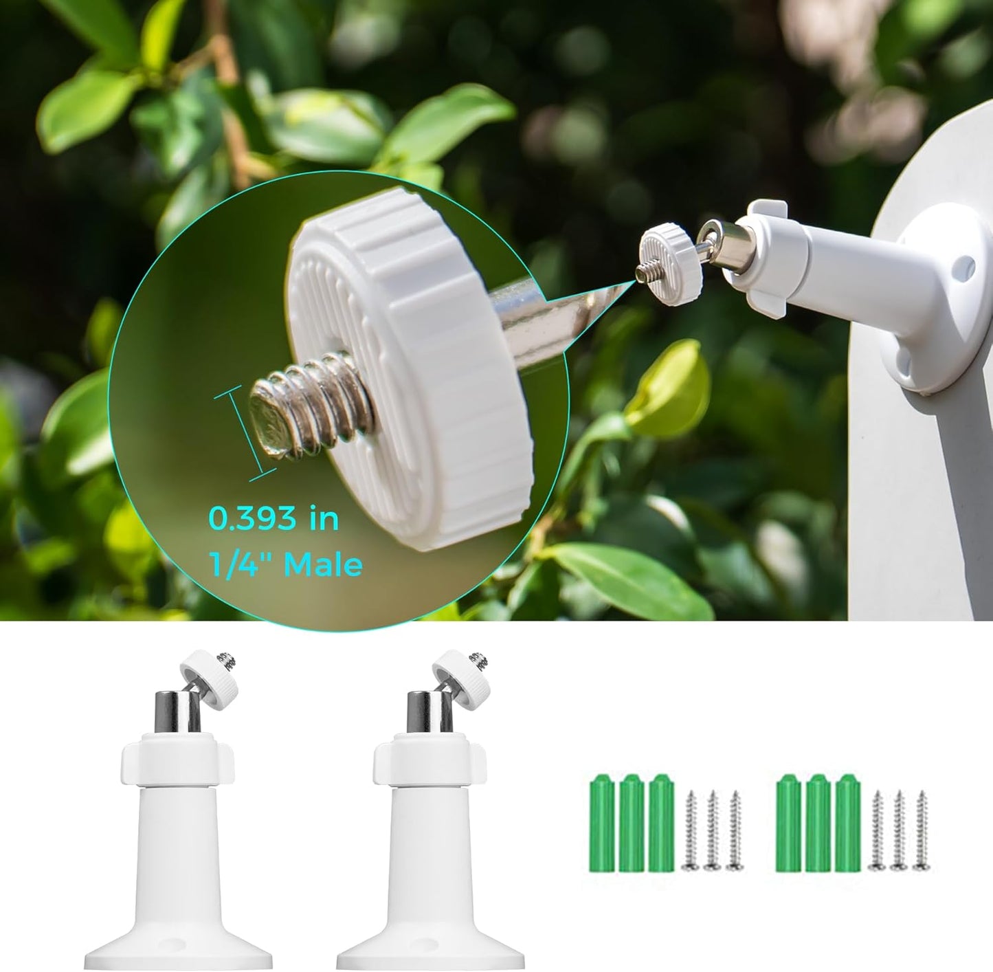 T1 1/4-inch 360 4kg (2 Pack Tr Male Mount Bracket, Indoor Outdoor, Adjustable for Security Camera Solar Panel Action