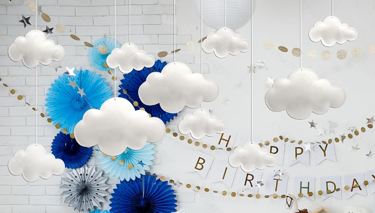 Skiennix 3D Cloud Decorations - Hanging White Felt Clouds for Nursery & Party Decor | 10-Piece Set