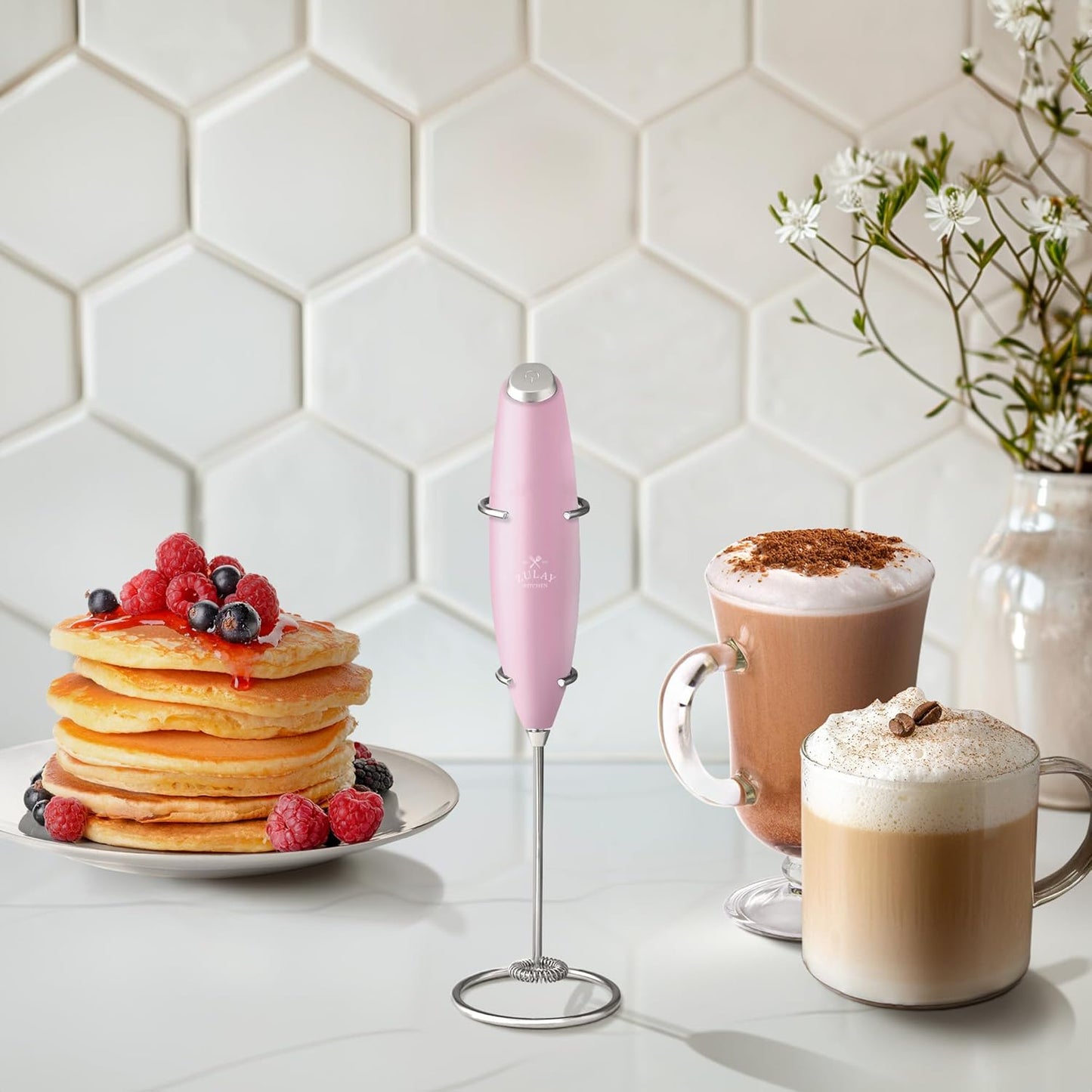 Zulay Milk Frother - Powerful Handheld Drink Mixer for Coffee, Cappuccino & Matcha | Includes 4 Duracell Batteries