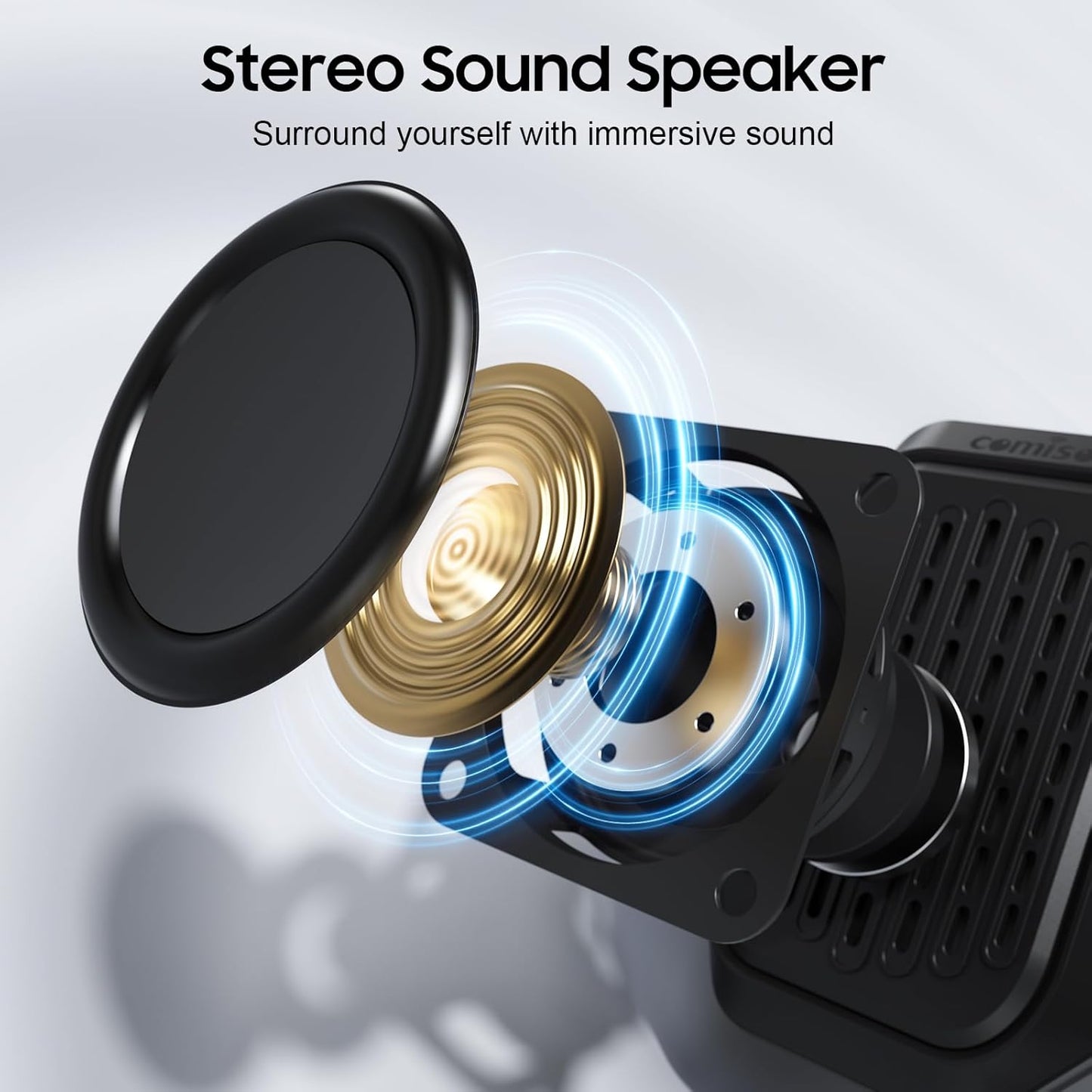 comiso IPX7 10H Wearable Bluetooth Speaker, Waterproof, Clip-On Portable Wireless Speaker, Playtime, Built-in Mic