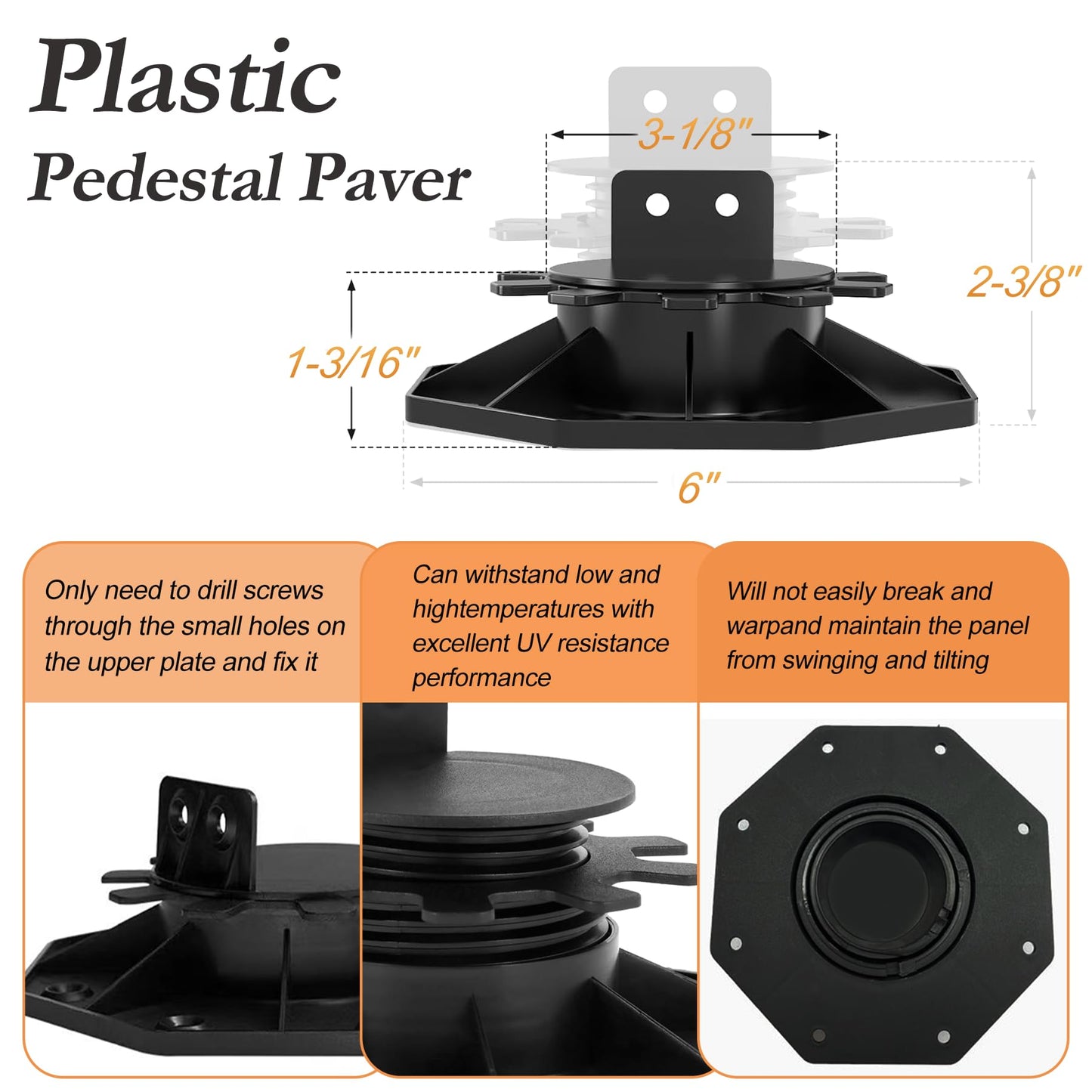 Adjustable Deck Support Plastic Pedestal Paver, 24 PCS, 1-3/16" to 2-3/8" Level Up Deck Support Pedestals, Shed Foundation Kit