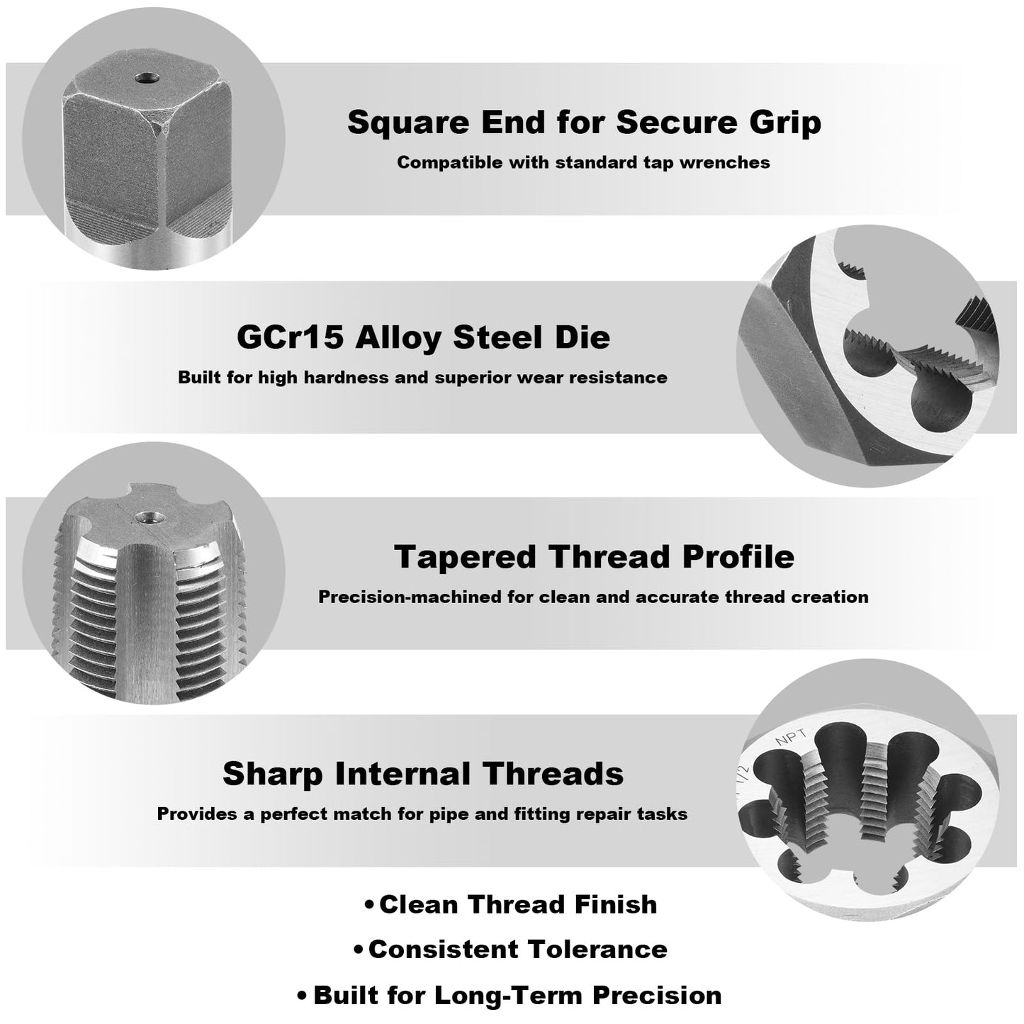 NPT Tap and Die Set – 1/8" to 1" Pipe Threading Tool Kit, GCr15 Alloy Steel Taper Tap and Hex Die Set with Storage Case for NPT Thread Repair and Cutting