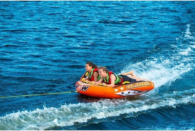 WOW Sports - Glider Inflatable Towable Tube w/ Flex Seating - 1 - 2 Riders - Perfect For Kids & Adults - Soft Top Deck Tube - Boating Accessory