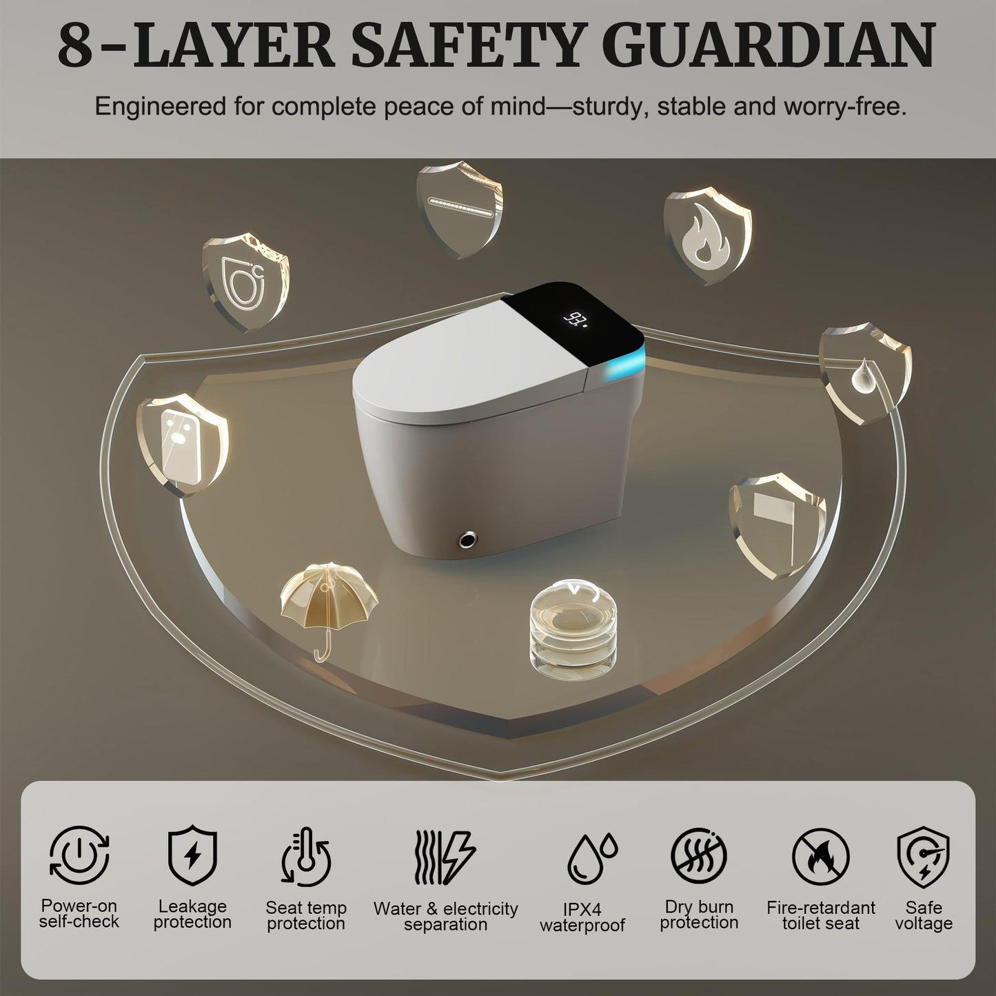 Smart Toilet with Heated Seat, Foot Sensor Auto Flush, One Piece Toilet for Bathroom, Electric Tankless Toilets with Night Light, LED Display, Dual Flush Remote - Pre-Wetting