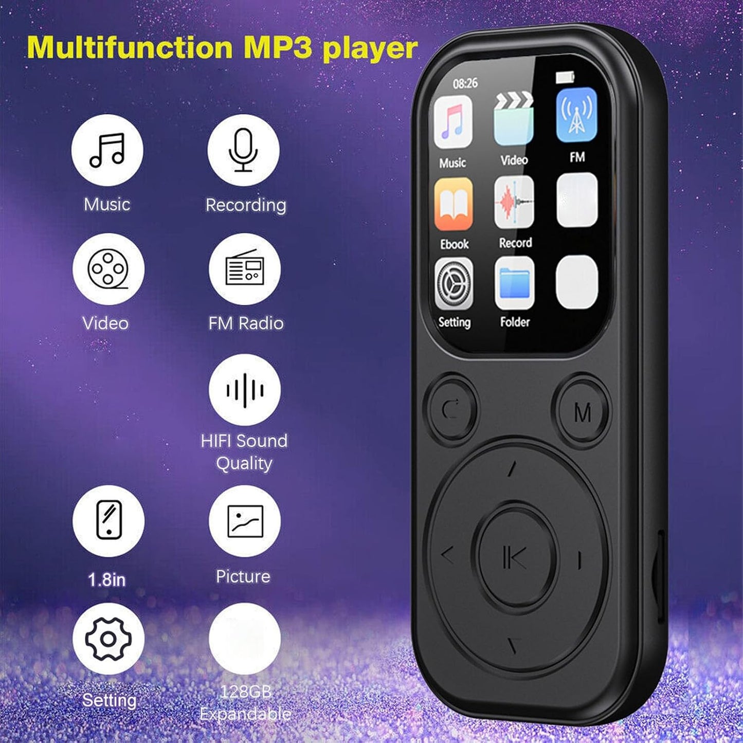 Bewinner 5.4 MP3 2.01 Inch 128GB 500mAh 32G Bluetooth Player with HiFi Sound, IPS Screen, Supports Memory Card