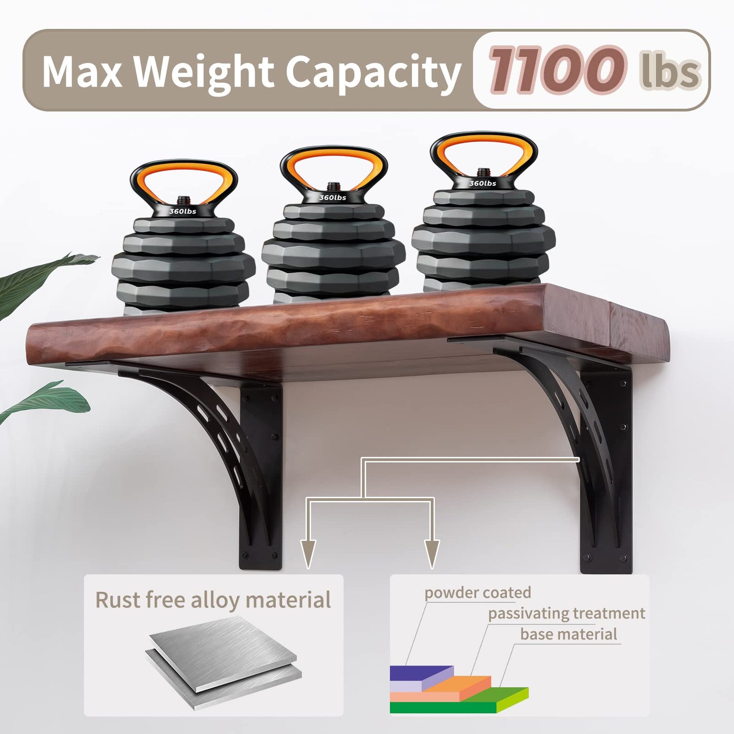FIRMETAL 24"x15"x4" Heavy Duty Shelf Brackets, Max Load 1100 LBS, Premium Alloy Metal Mantel Brackets - Countertop Support - Set of 2