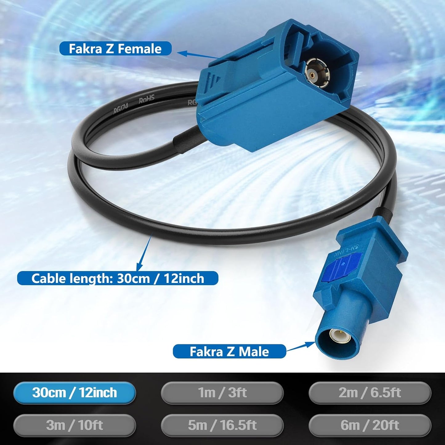 SZSAUTO 12 Inch 30cm 4G Fakra Z Male to Female Car Antenna Extension Cable for Vehicle Stereo Android Head Unit GPS