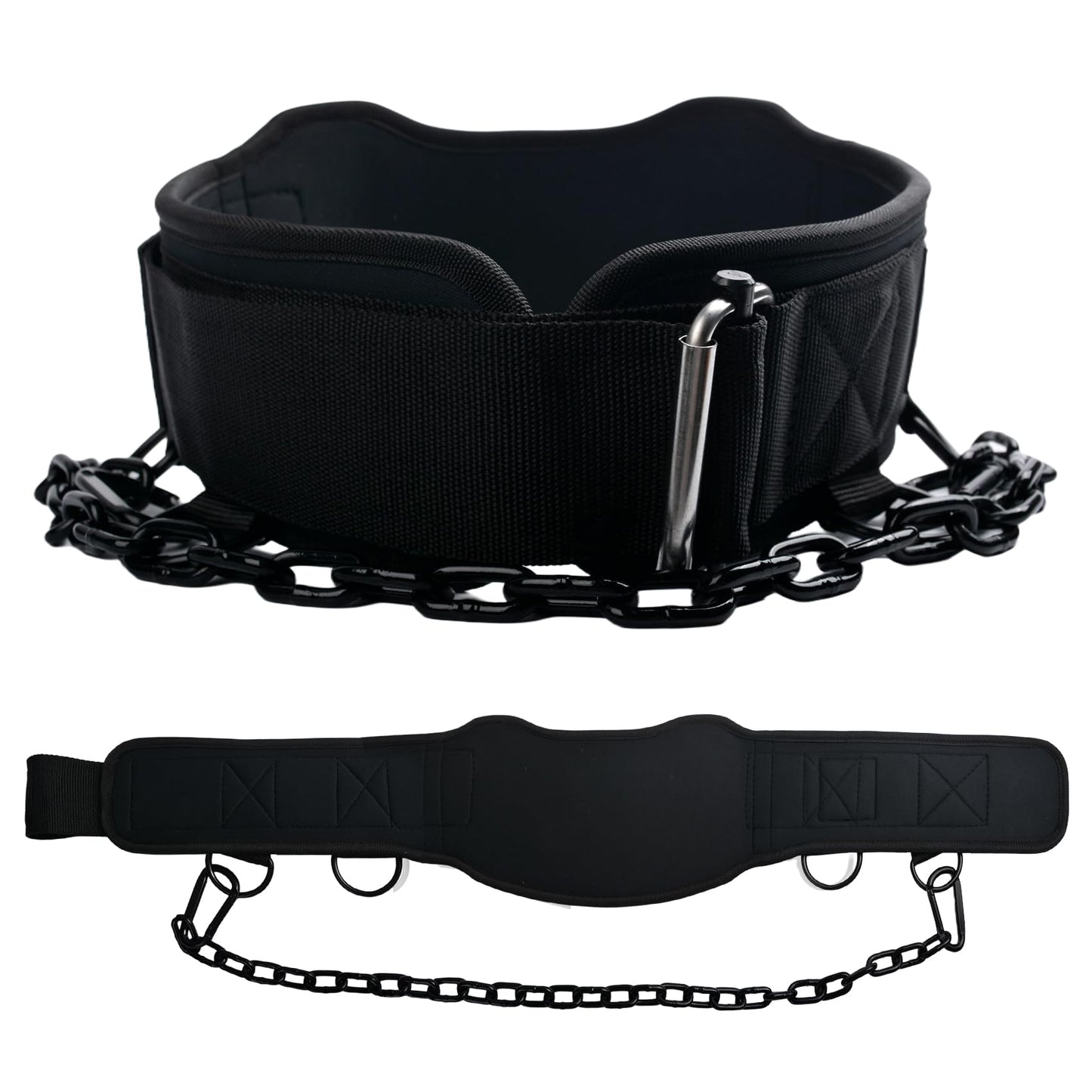 2-in-1 Weightlifting Belt & Dip Belt with 41 IN Steel Chain for Pull Up,Added Weight Training (Black, XL(40"-43"))