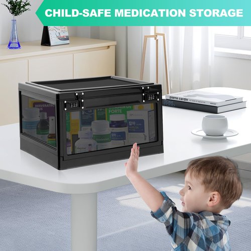 Large Medicine Lock Box with Dual 3-Digit Combination Locks, 24L Lockable Storage Box for Medication, Snacks, Phone, and Electronics - BPA-Free Organizer Bin for Home, Office, Fridge, and Safety