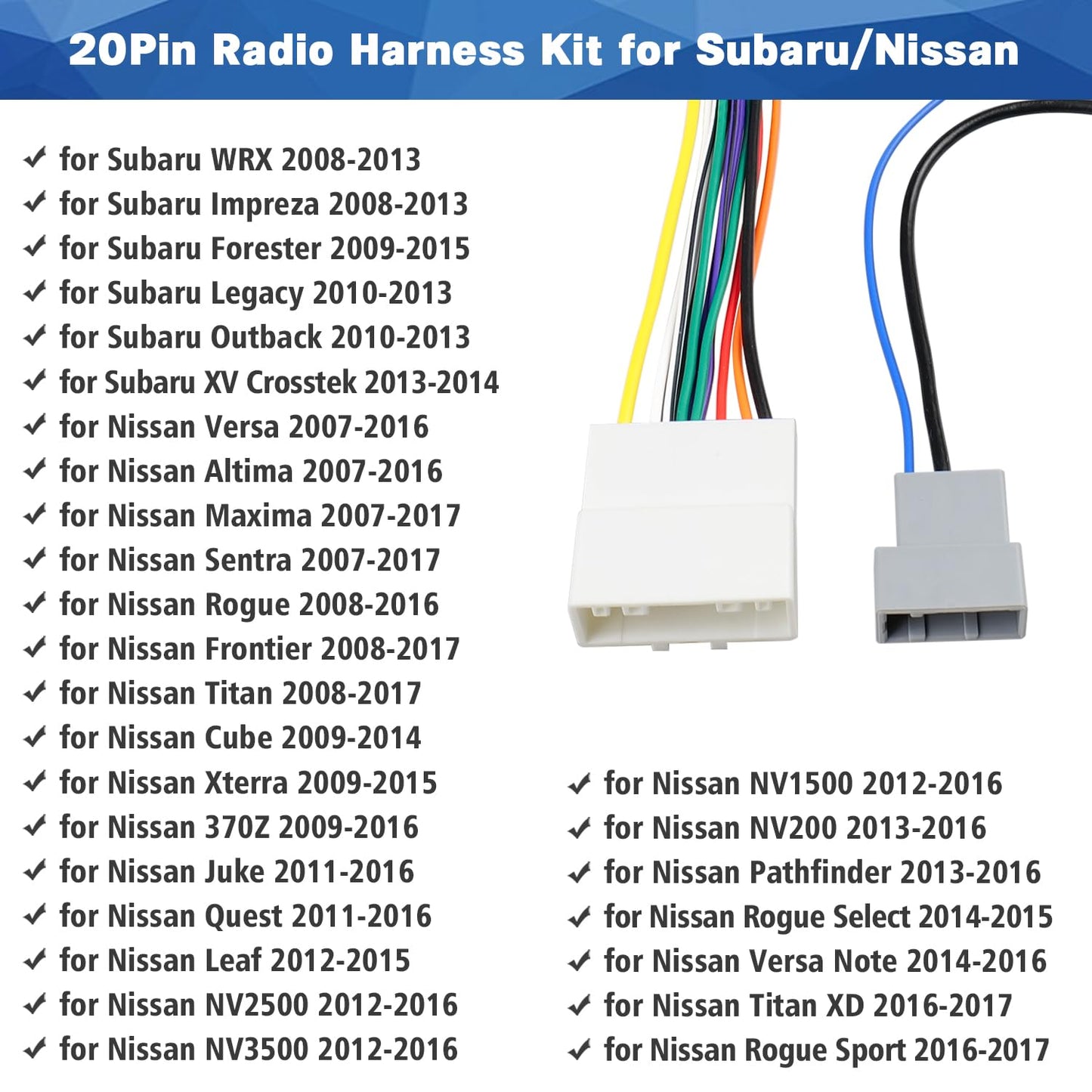 20Pin Stereo Wiring Harness Antenna Kit Car Stereo Wire Connector Replacement for Nissan Altima Frontier Versa Titan