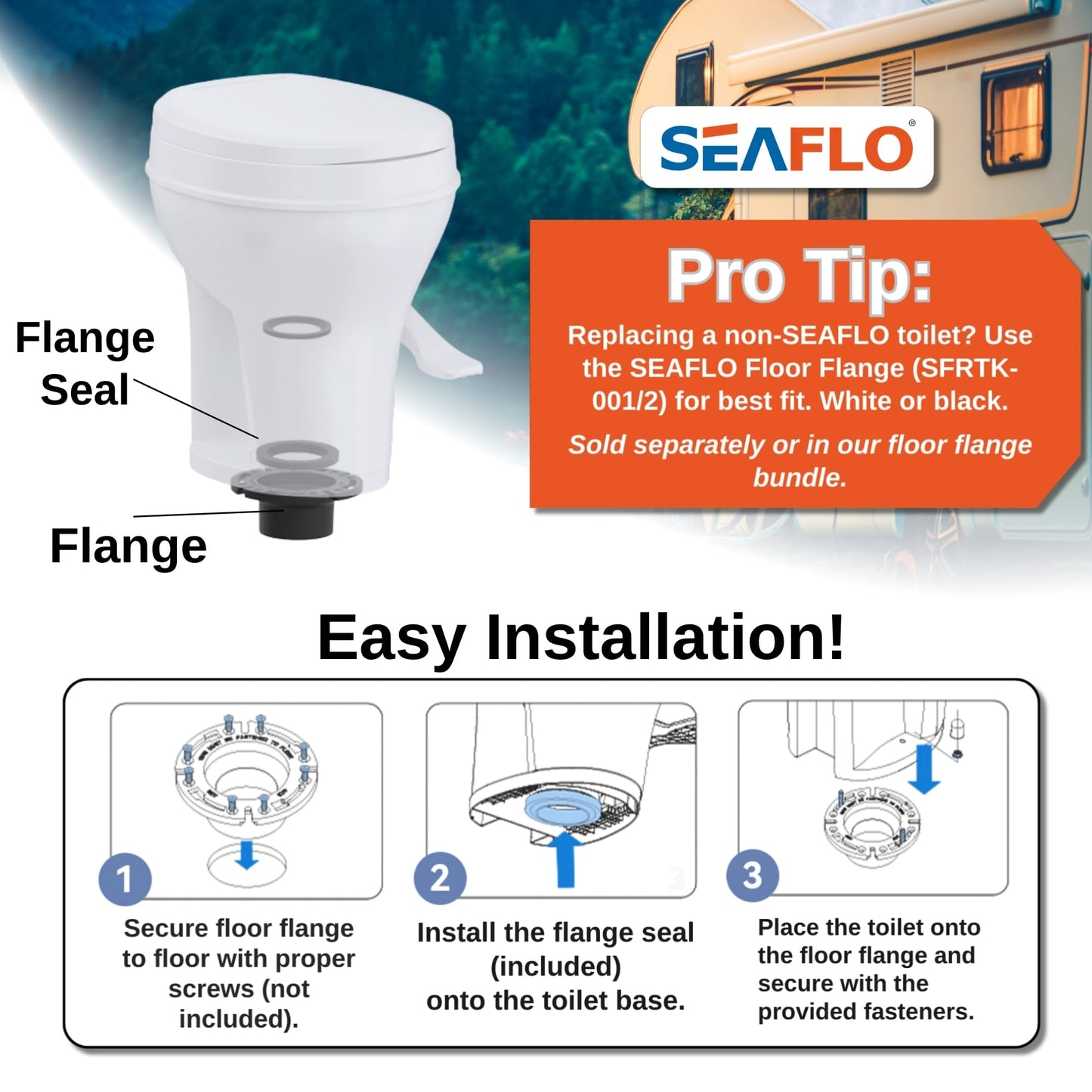 SEAFLO RV Toilet with Sprayer Attachment - White, 18.4” Residential Height, Gravity Flush Foot Pedal Camper Toilet Soft Close Seat Elongated Bowl Motorhome, 4-Year Warranty, SFRTPH-01-02