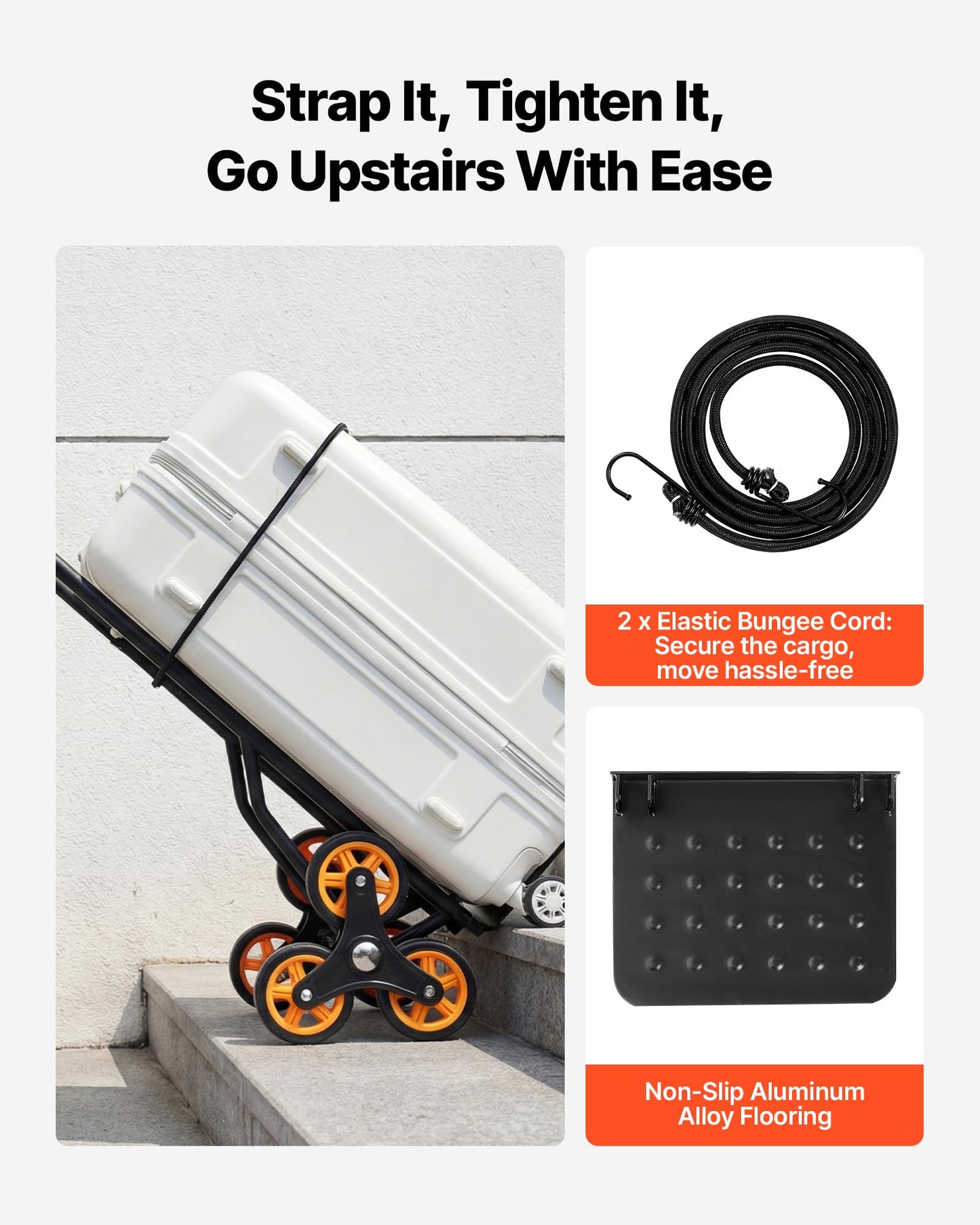 VEVOR Stair Climbing Cart 440 lbs, 330 lbs Stair-Climbing Capacity, Heavy-Duty Folding Trolley Cart with Telescoping Handle, 6 Wheels and 2 Bungee Cords for Home, Groceries, Warehouse