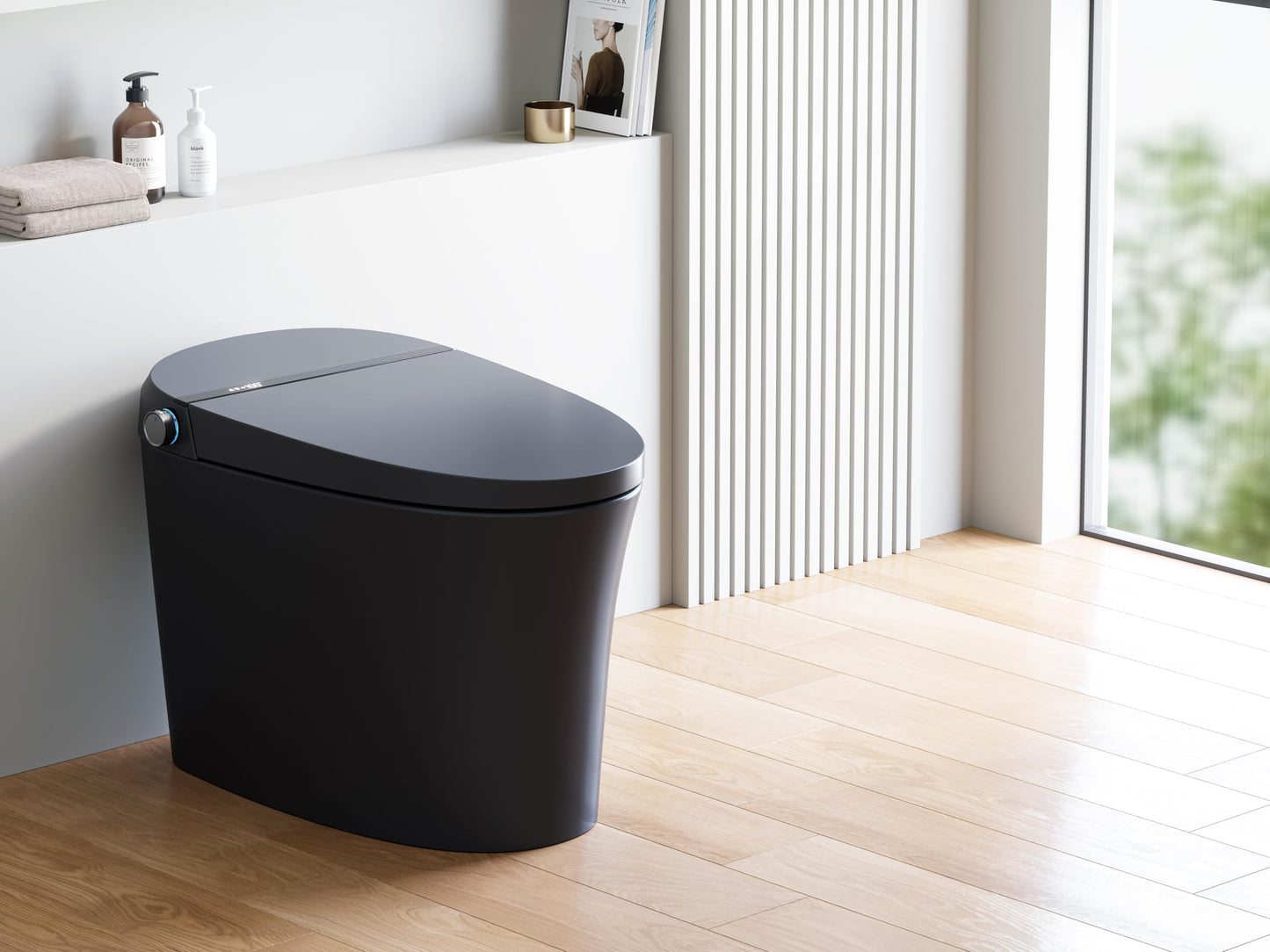 HOROW Black Smart Toilet with Pump and Bidet Built In, Bidet Toilet with Auto Dual Flush and Auto Open/Close Lid, Smart Toilet with Heated Seat, Warm Dryer, Night Light, and Digital Display