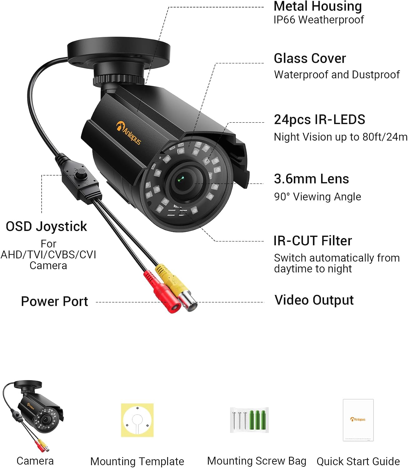 Anlapus 1080P 4 1 IP66 80ft 960H,720P,1080P,5MP,4K Hybrid in Security Camera, HD TVI/CVI/AHD/CVBS Indoor Outdoor CCTV
