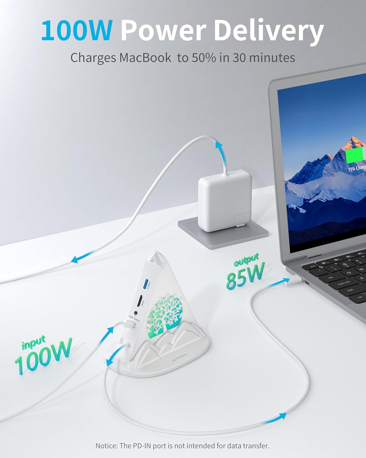 JoyReken 8 1 4K 100W 5Gbps 3.0, 3xUSB 3.0, USB C Hub, White in USB C Hub Multiport Adapter with HDMI, Power Charging
