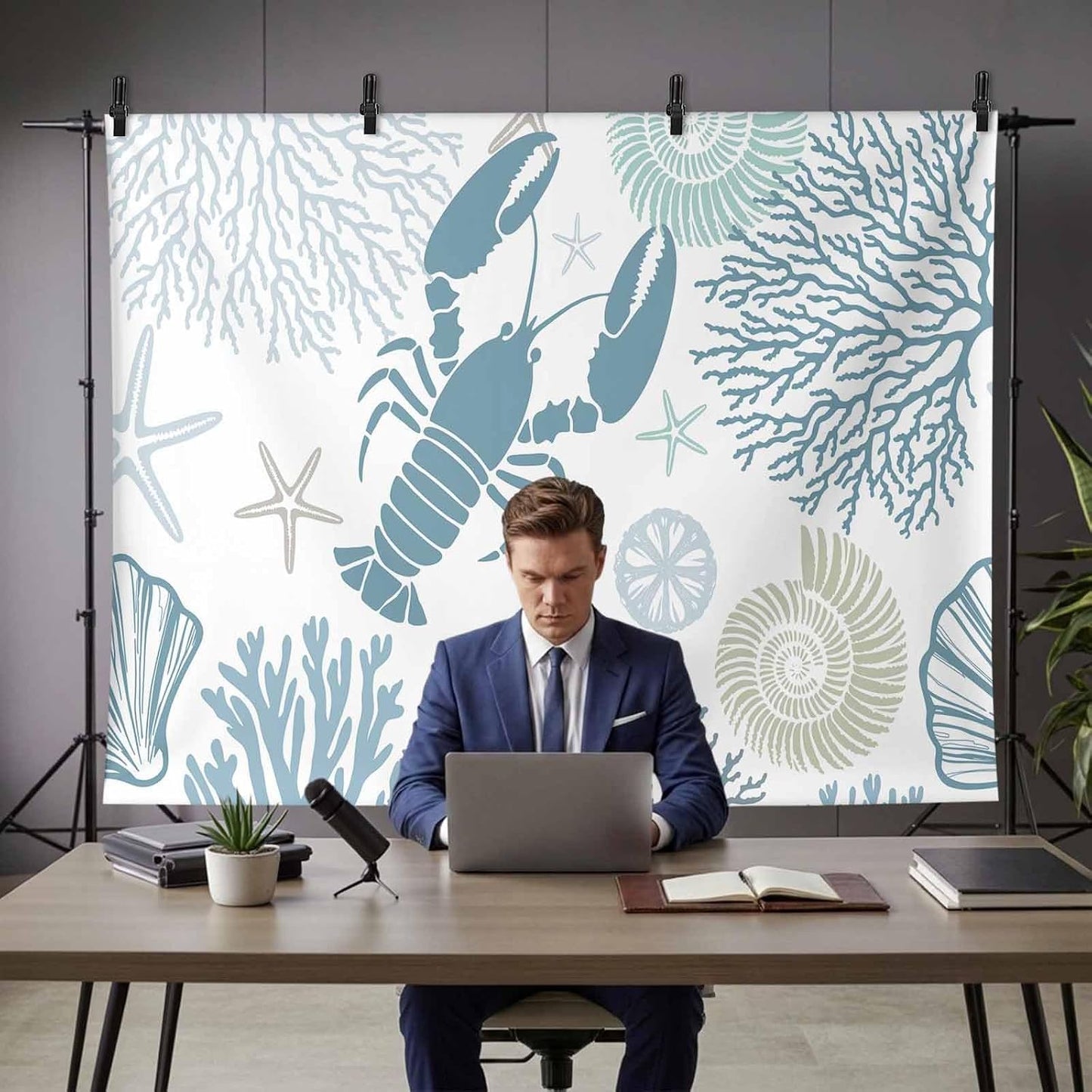 Znujuabbrel 12x8ft Photography Backdrop,Ocean Teal Blue Lobster Coral Starfish Professional Photo Backdrops