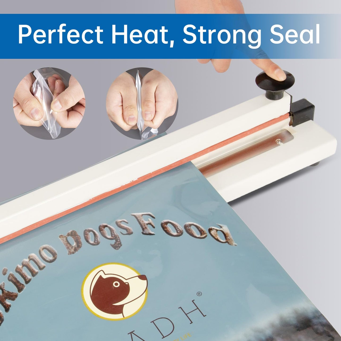 R-PACK Impulse Heat Sealer with Seal bar, Heavy-Duty Bag Sealing & Cutting Machine, 8mm Sealing Width, 1 Extra Replacement (white, 36 inch)