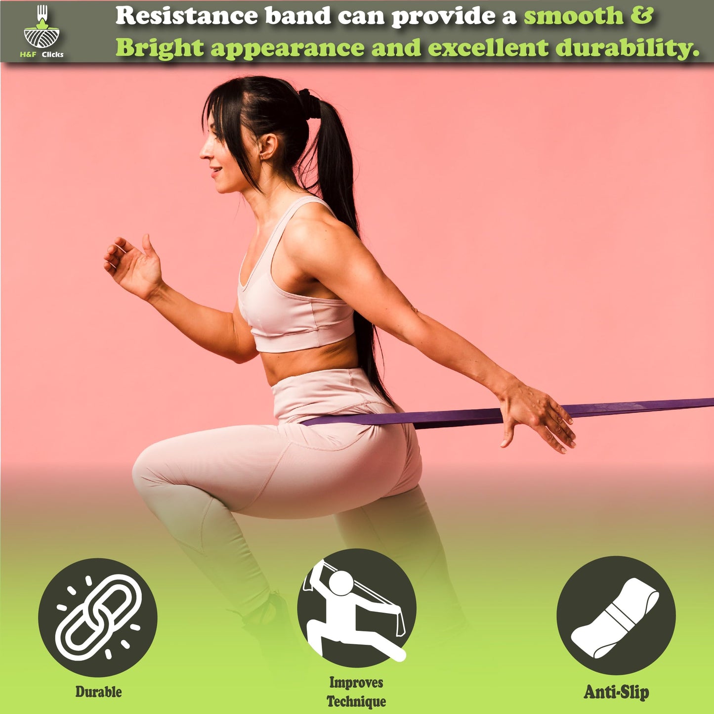H&F Clicks Resistance Bands for Working Out, Exercise Bands for Physical Therapy, Pack of 5 Different Levels Elastic Band for Home Gym, Fitness, Stretching, Strength Training & Yoga - Gym Accessories.