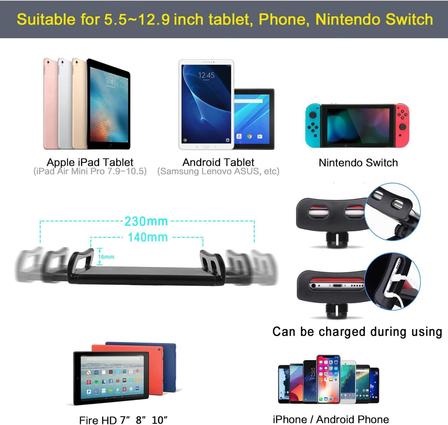 SAMHOUSING 6LB Tablet Floor Stand with Weight, Overhead Bed phone Stand Angle Height Adjustable Arm Stretchable Stand