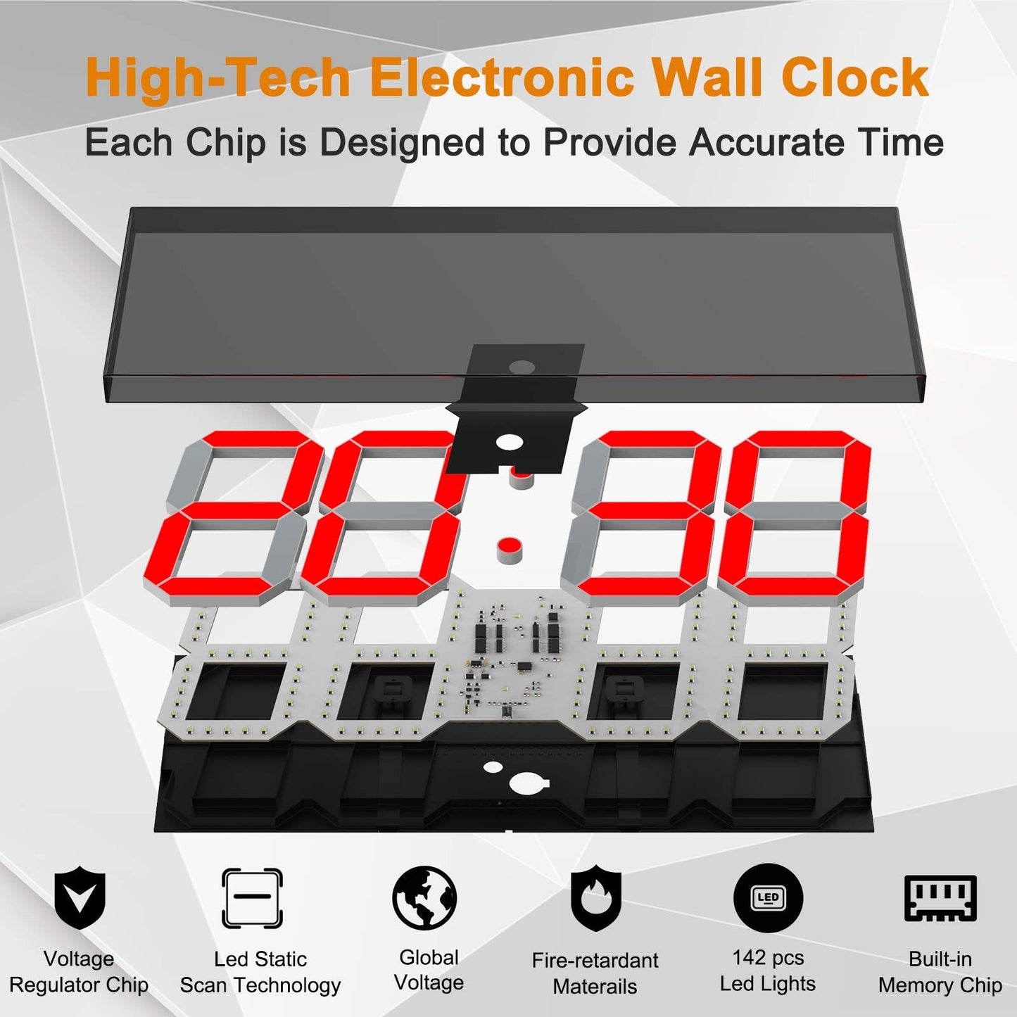 CHKOSDA LED Large Digital Wall Clock, Oversize Wall Clock with 6” Numbers, Remote Control Count up/Countdown Timer Clock, Auto Dimmer, Big Calendar and Thermometer(Red)