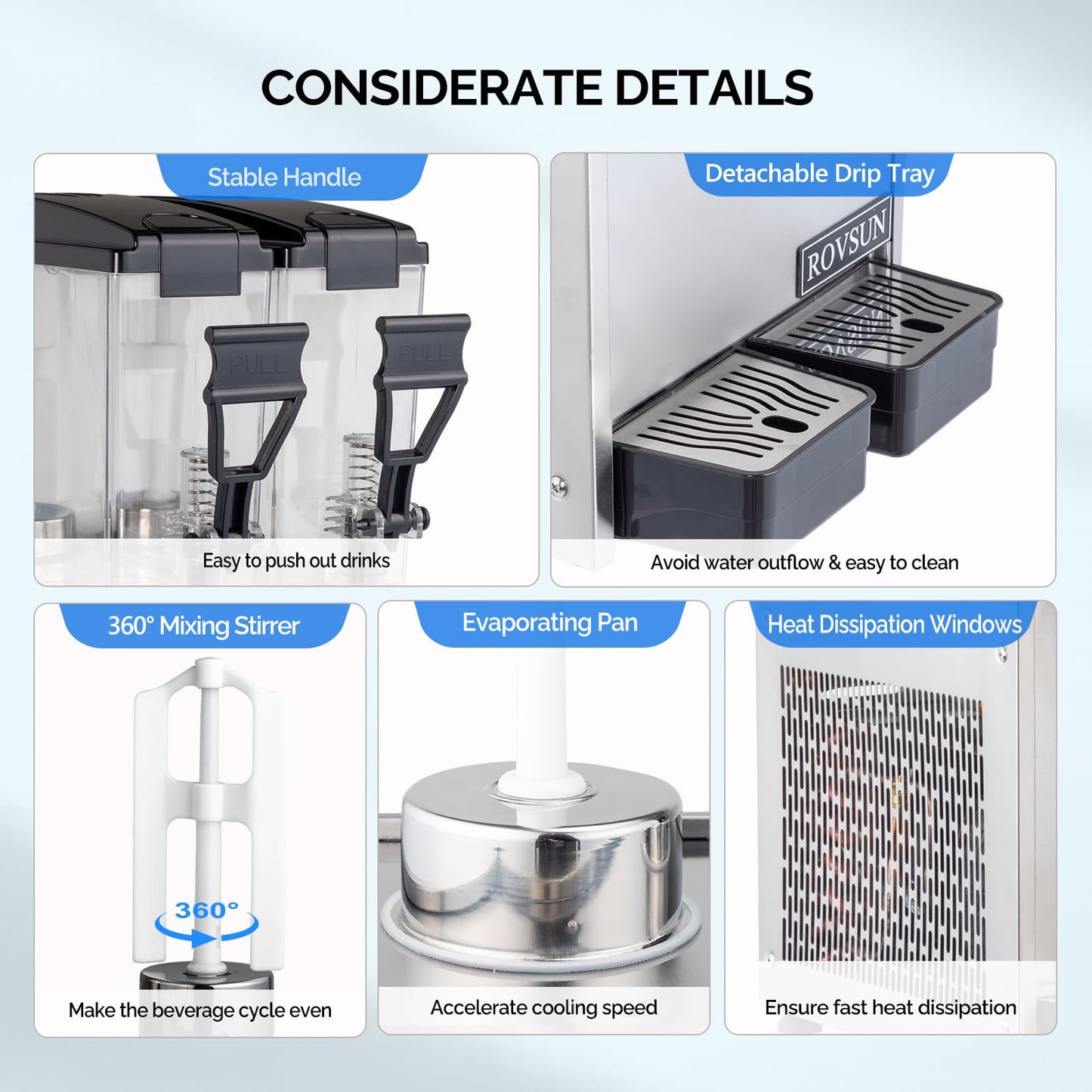 ROVSUN Commercial Beverage Dispenser 5.2 Gal/20L, Commercial Juice Dispenser Cold Drink Dispenser 10L X 2 Tanks Stainless Steel with Thermostat Controller for Home Restaurant Bar Party 110V/60HZ