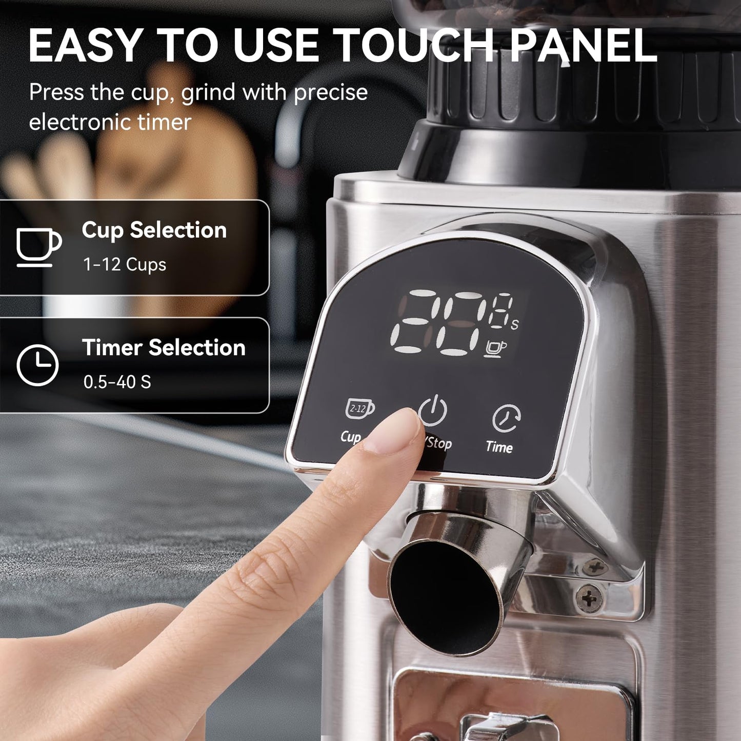 Olayks Conical Burr Coffee Grinder Electric with Electronic Timer, Anti-Static, Coffee Grinders for Home Use, Adjustable Conical Burr Mill with 48 Precise Settings for Espersso/Drip/French Press