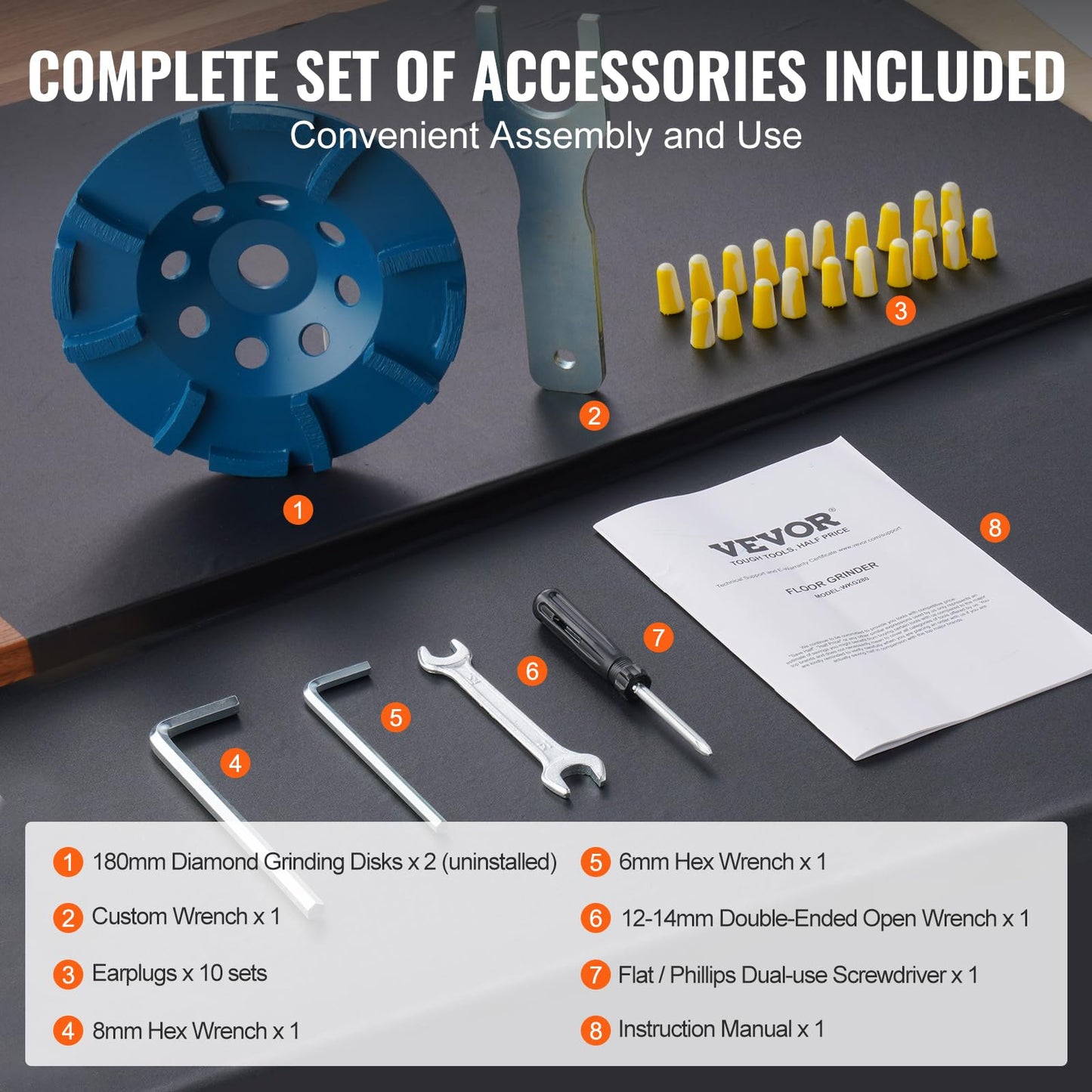 VEVOR Electric Concrete Floor Grinder, 7" 1300w