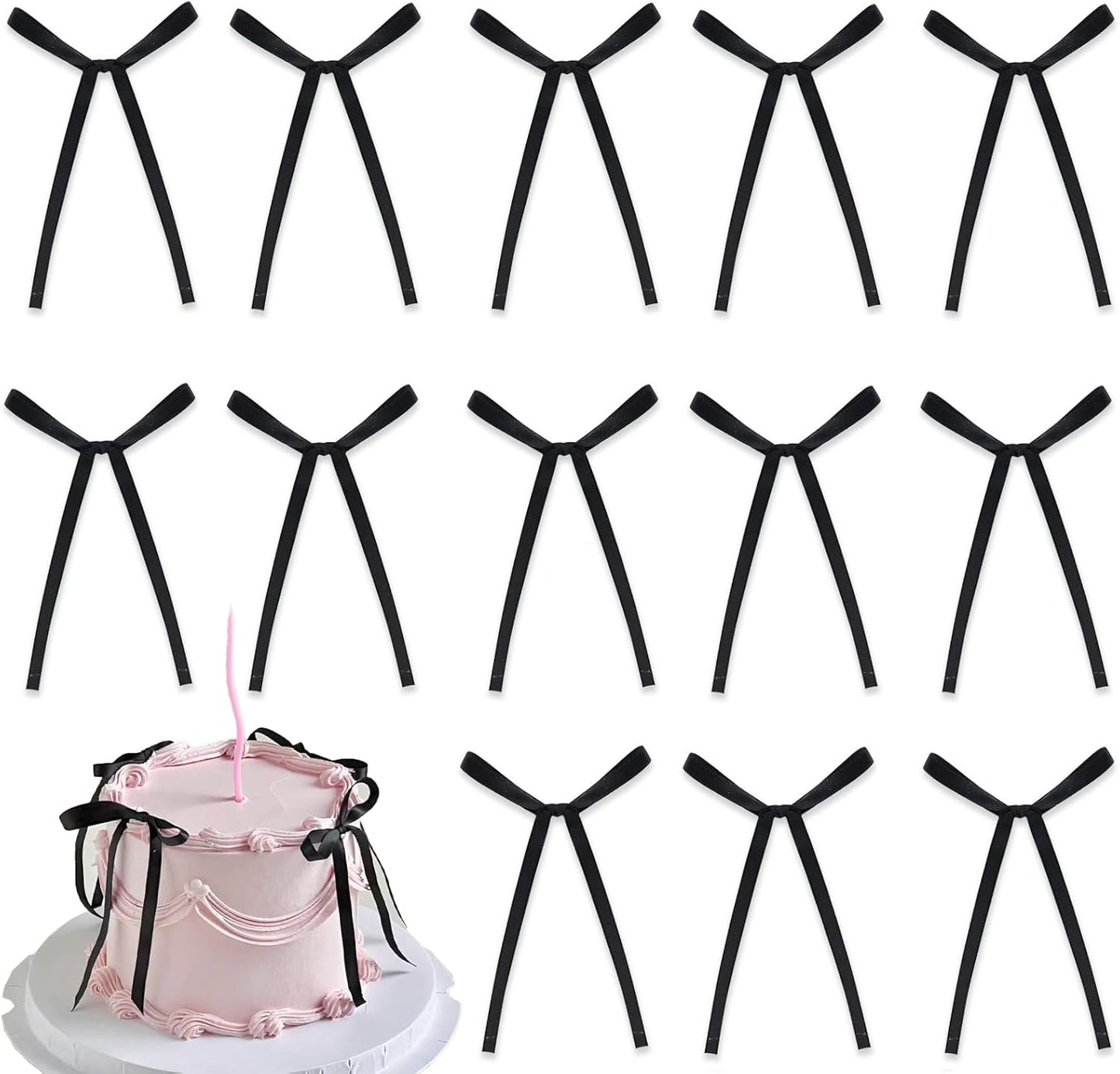 Skiennix 20 PCS Black Bow Cake Toppers - Elegant Party Decorations for Birthdays & Weddings