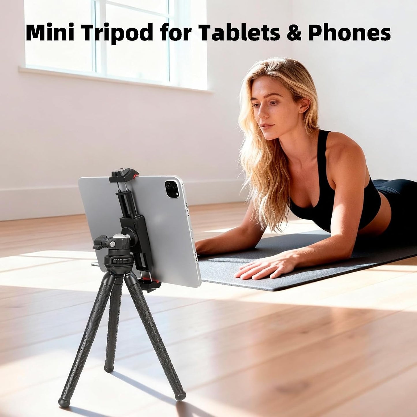 ZUZUXI 4.7-13" 360 12.9/Air/Mini Mini Flexible Tripod Stand for iPad/iPhone Tablets, Portable Desktop Phone Holder