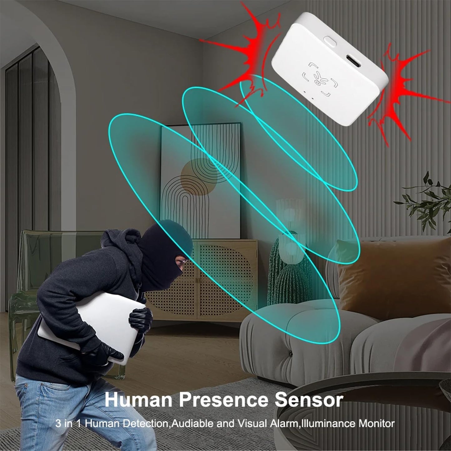 mmWave WiFi Human Presence Sensor: Smart Motion Sensor with App Notification Alerts, Radar Detector, Zone Positioning