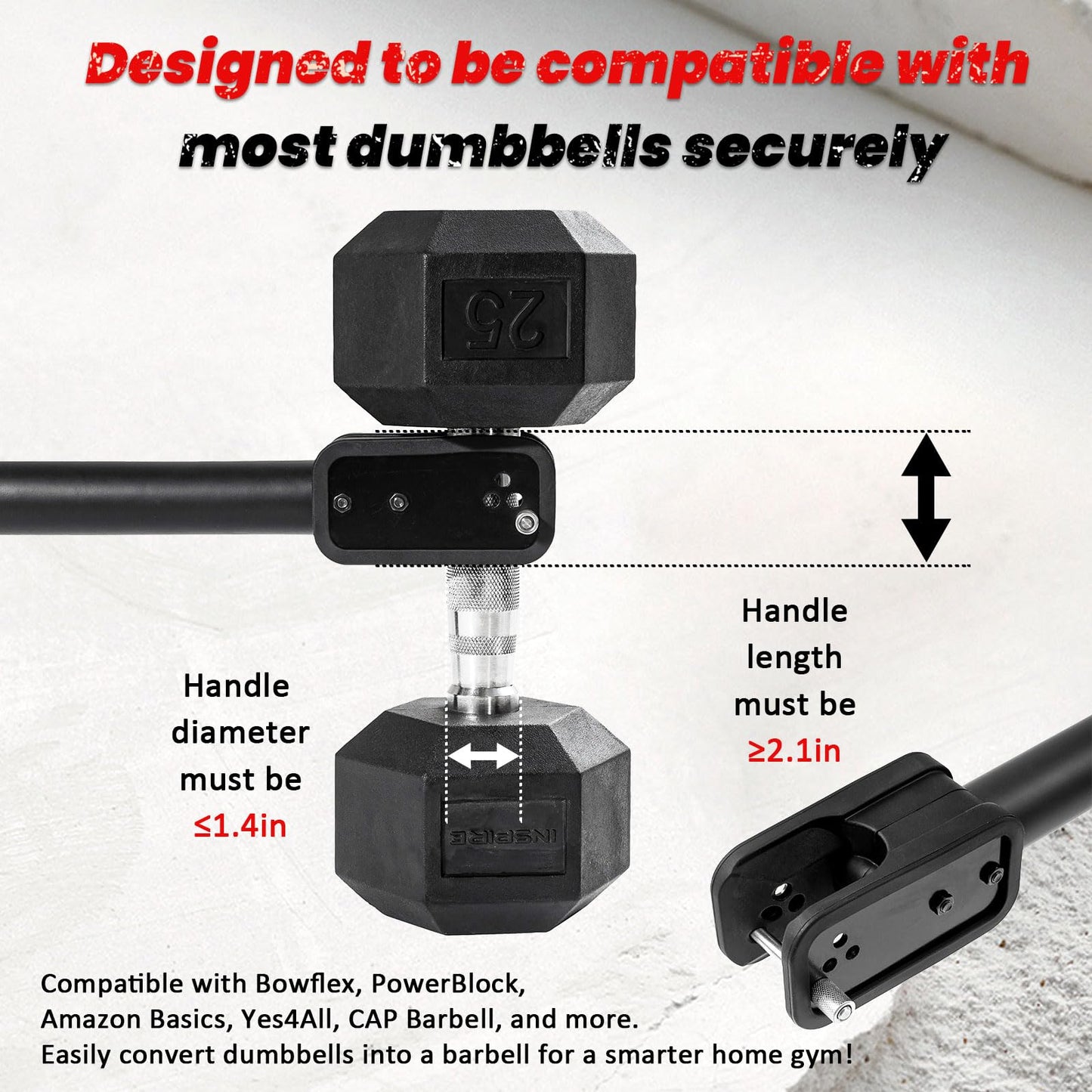 MARCHMARS Dumbbell Barbell Converter Bar, Adjustable Dumbbell Bar for Home Gym, Compatible with Most Dumbbells, All-Metal Dumbbell to Barbell Converter for Weight Lifting and Strength Training