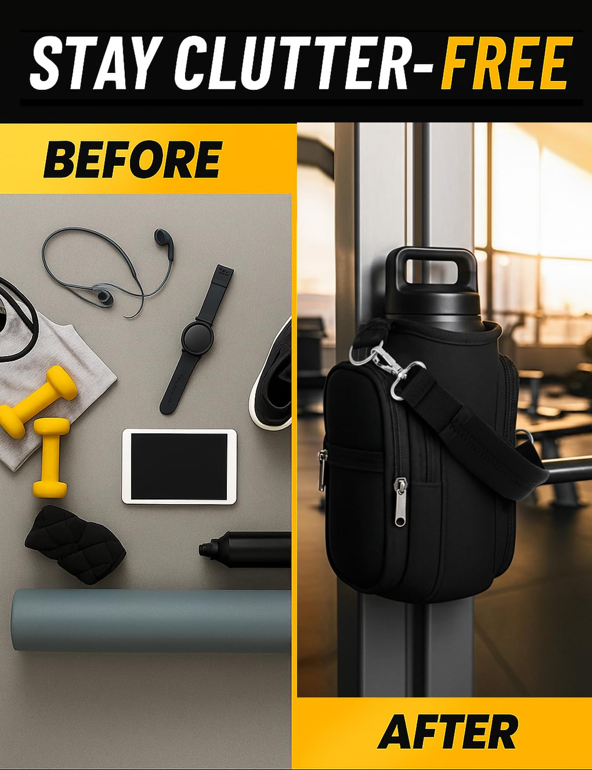 Magnetic Gym Bag for Men & Women - Water Bottle Holder, Crossbody Strap, Touchscreen Pocket & Creative Storage - Perfect for Gym, Running, Travel & Fitness Essentials
