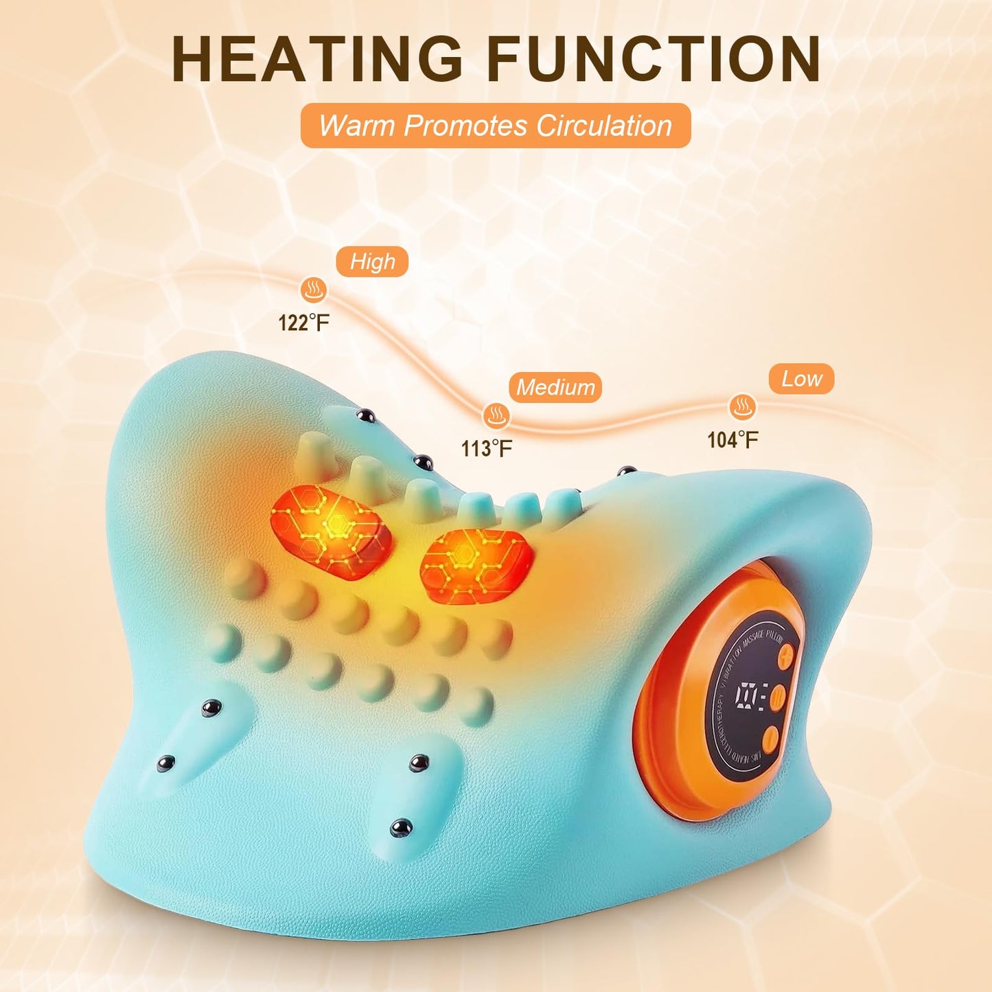Kalamera Heated Neck Massager Pillow with Vibration Rechargeable Ergonomic Neck Traction Device for Stretching Pain Relief Deep Tissue Portable Cervical Massager for Home Office Travel Relaxation