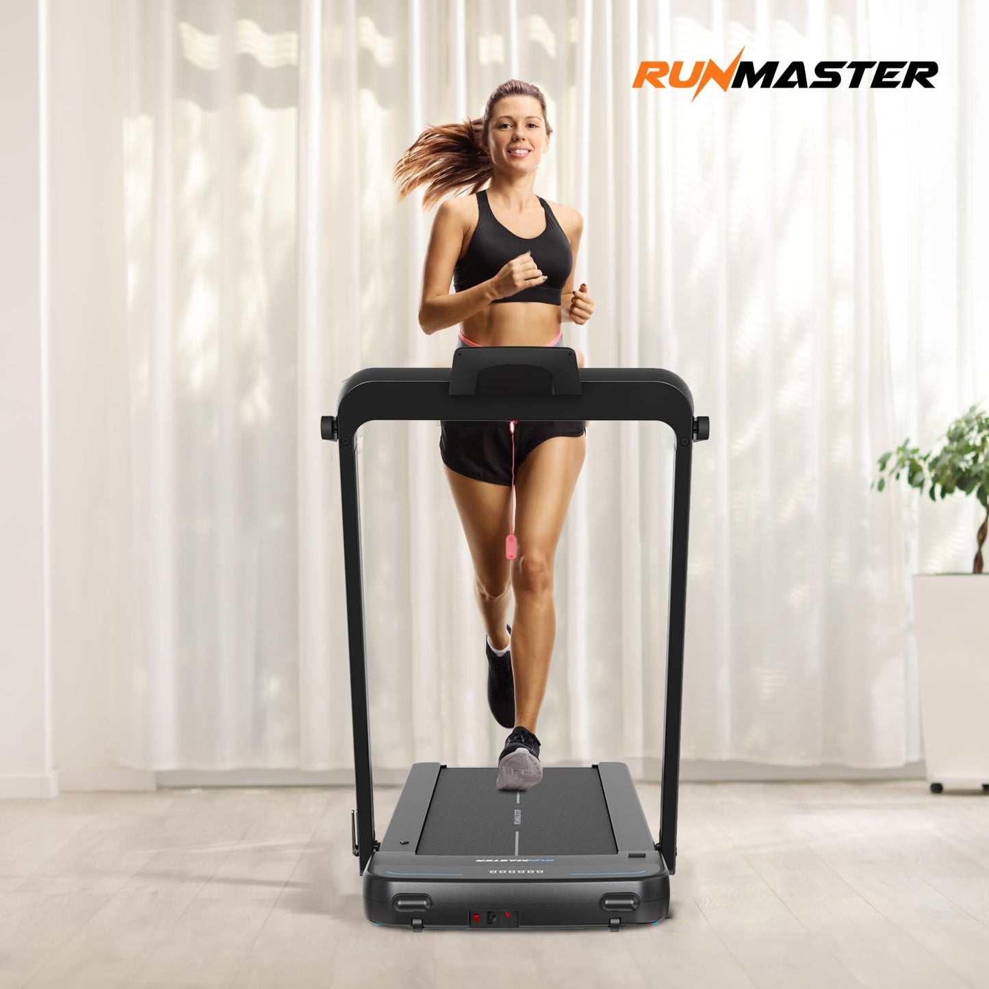 RunMaster 2 in 1 Folding Treadmill - Portable, Space-Saving, 2.5HP Under Desk Electric Treadmill with Foldable Handle, Bluetooth, Large Belt for Walking and Jogging, 12 Exercise Programs - Black