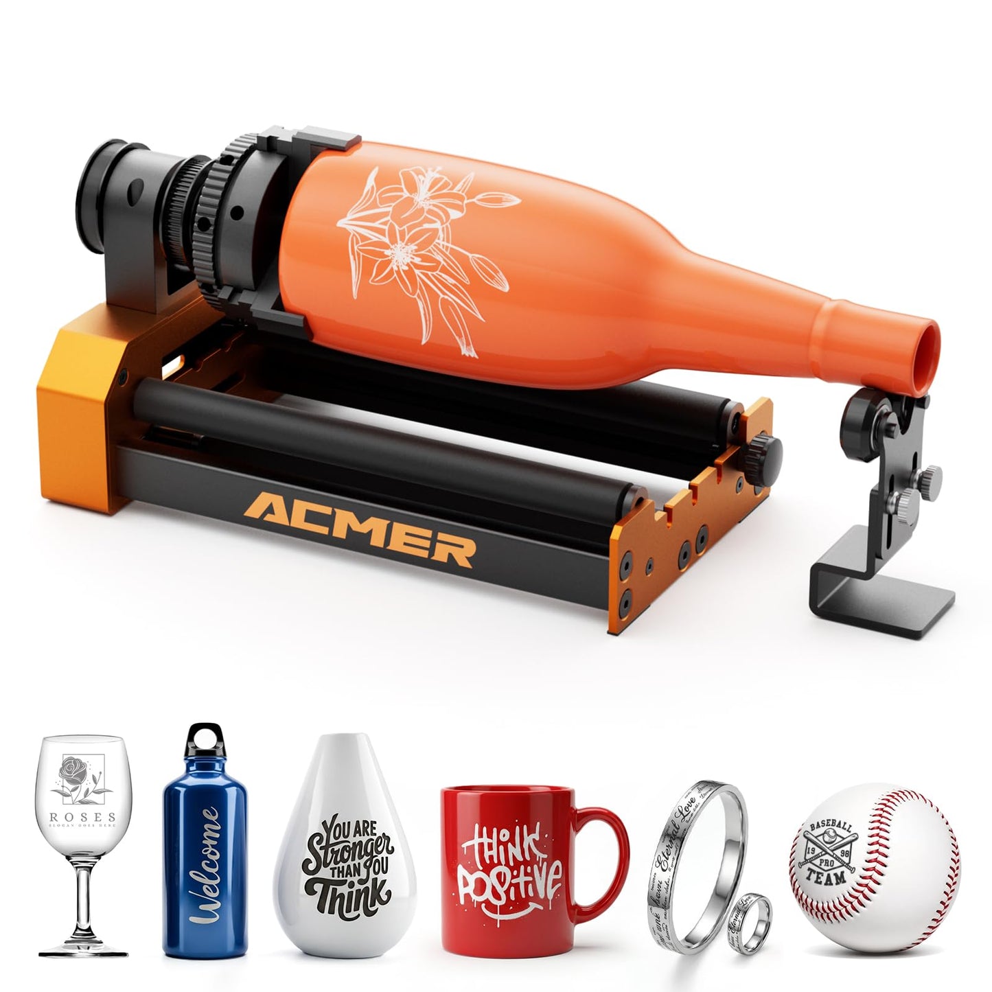ACMER M4 Laser Rotary Roller, 360° Y-Axis Rotary Attachment for Laser Engraver, 3–150mm Adjustable Engraving Space, for Cylindrical Objects, Rings, Compatible with Most Laser Engravers