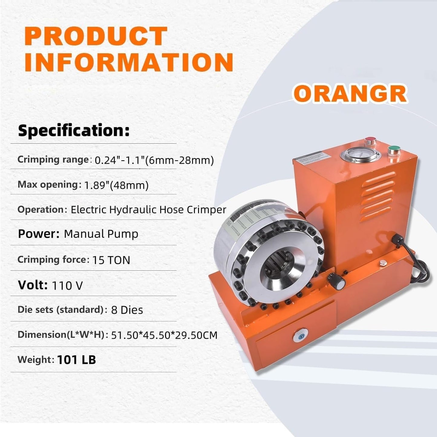 Electric Hydraulic Hose Crimper Tool with 8 Dies, 110V Portable Crimping Machine for R1 R2 Hydraulic Hoses, AC Lines Automotive Multi-Diameter Hydraulic Pipe & Fuel Line Crimper Kit with Limit Switch