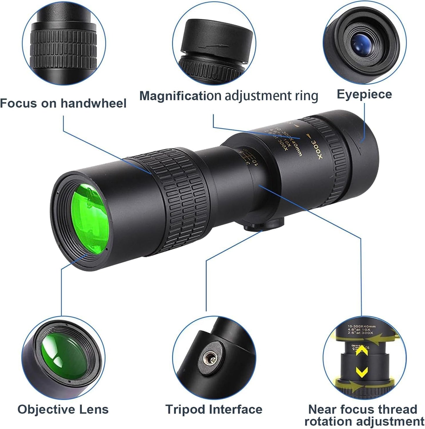 Belmeri 10-300x40 BAK4 Monoculars for Adults High PoweredZoom Monocular Telescope with & FMC Lens for Concerts