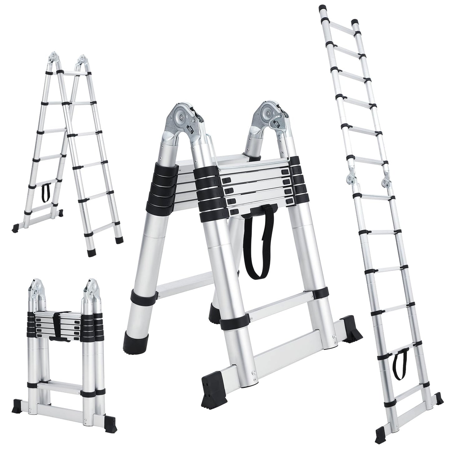 GAOMON Telescopic Ladder - 18.5 FT Aluminium Telescoping Ladders with Non-Slip Feet and Stabilizers, a Frame Collapsible Ladder, Portable Extension Ladders for Indoor Outdoor Working Household