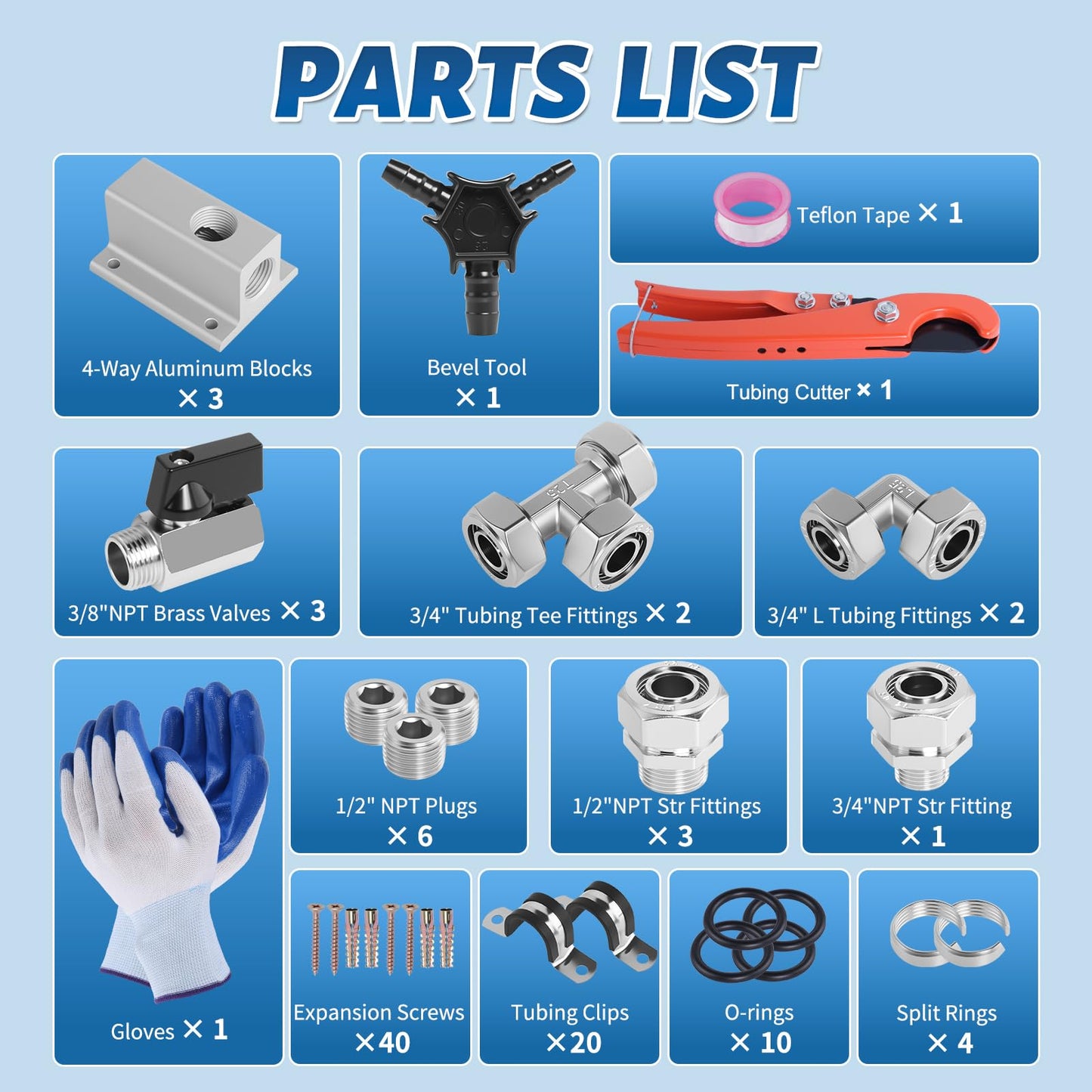 Boeray Shop Air Line Kit 3/4” 100FT Compressed Air Piping System HDPE-Aluminum-HDPE Air Tubing with 4-Way Aluminum Blocks Brass Valves Air Piping Fittings Kit Air Compressor Accessories for Garage