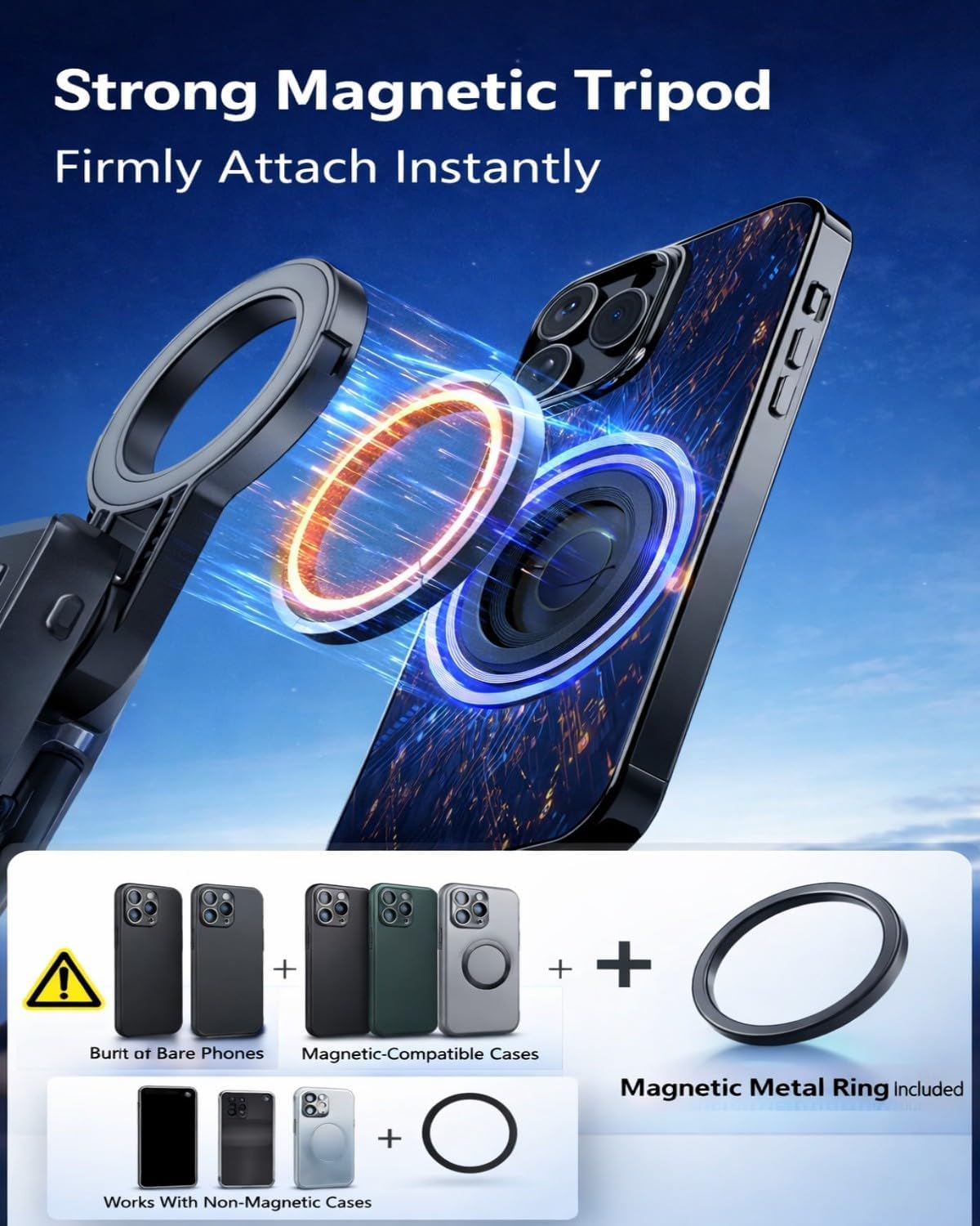 Betunich 4-in-1 Magnetic Mini Selfie Stick Tripod, Extendable Phone Stand with Wireless Remote, Pocket Size for Travel