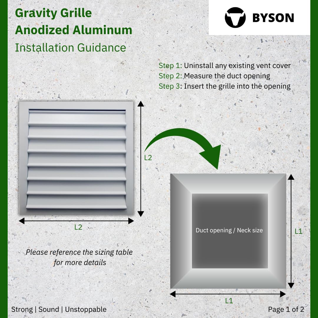 Byson Gravity Grille Anodized Aluminum with Gravity Shutter 24 x 24 inches – Weatherproof Ventilation for Walls and Crawl Spaces