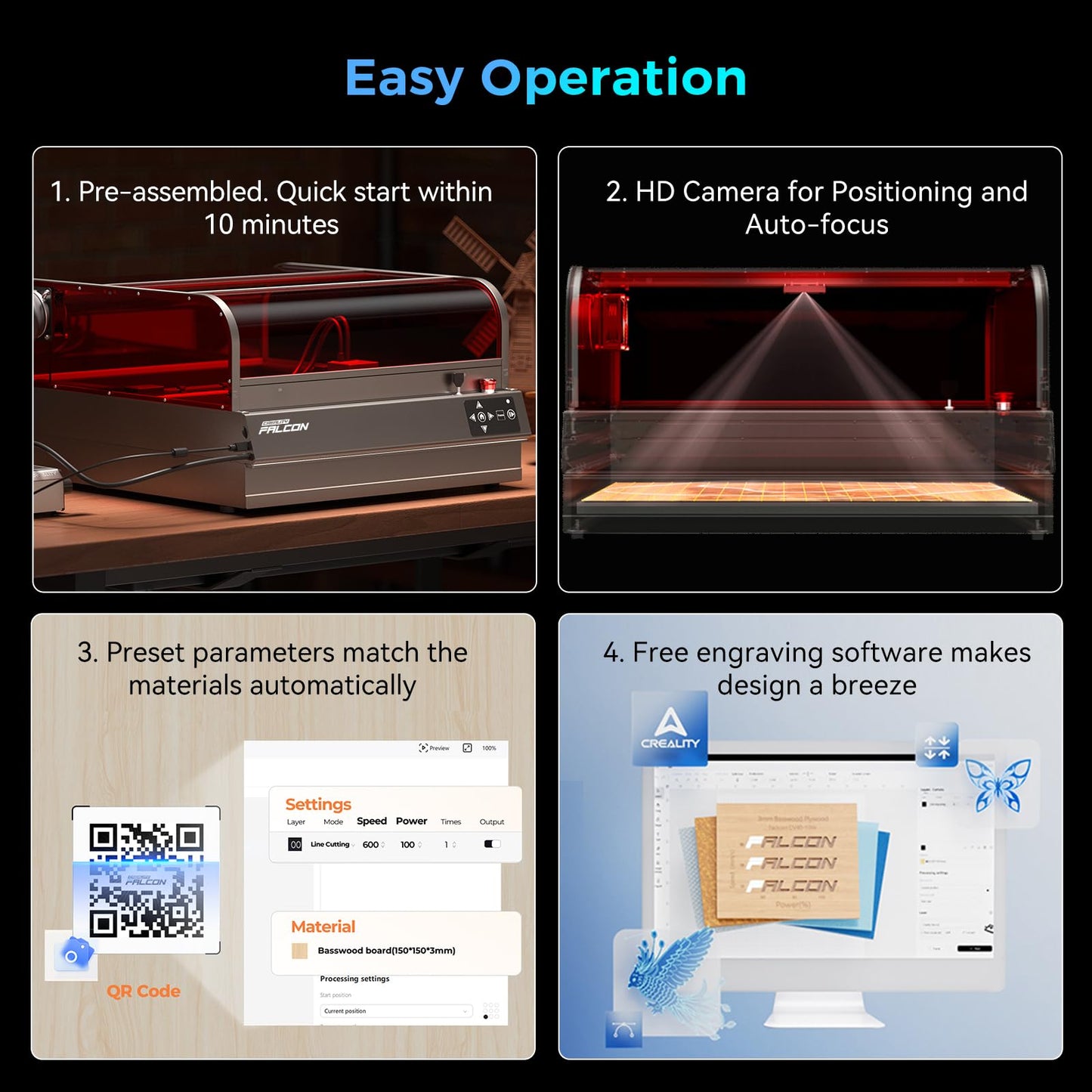 Creality Laser Engraver Faclon2 Pro S 40W Desktop Diode Laser Cutter and Engraver Machine with Enclosure,Smart Camera,Air Assist,Engraving Machine for Wood Acrylic Leather Stone Metal