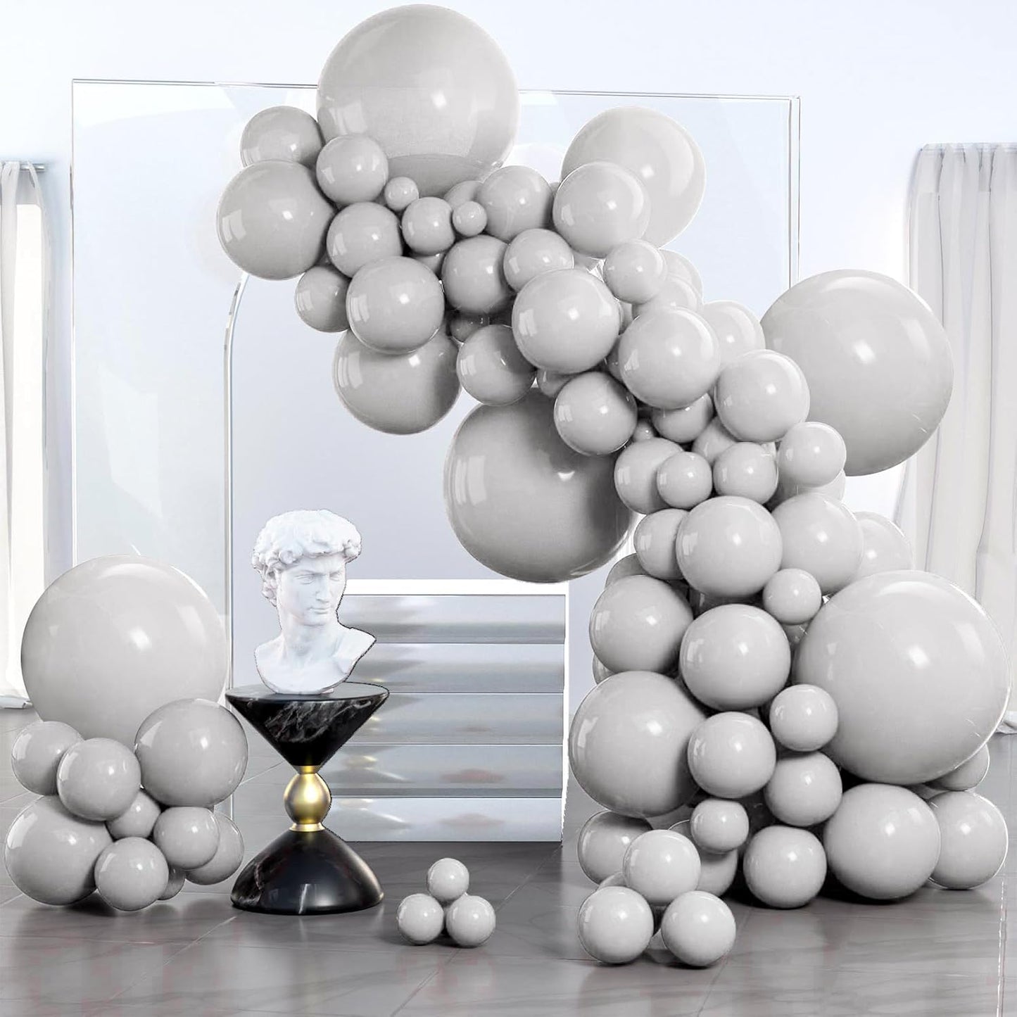 PartyWoo Gray Balloons - 140-Piece Matte Gray Latex Balloon Arch Kit for Baby Showers, Graduations & Birthdays